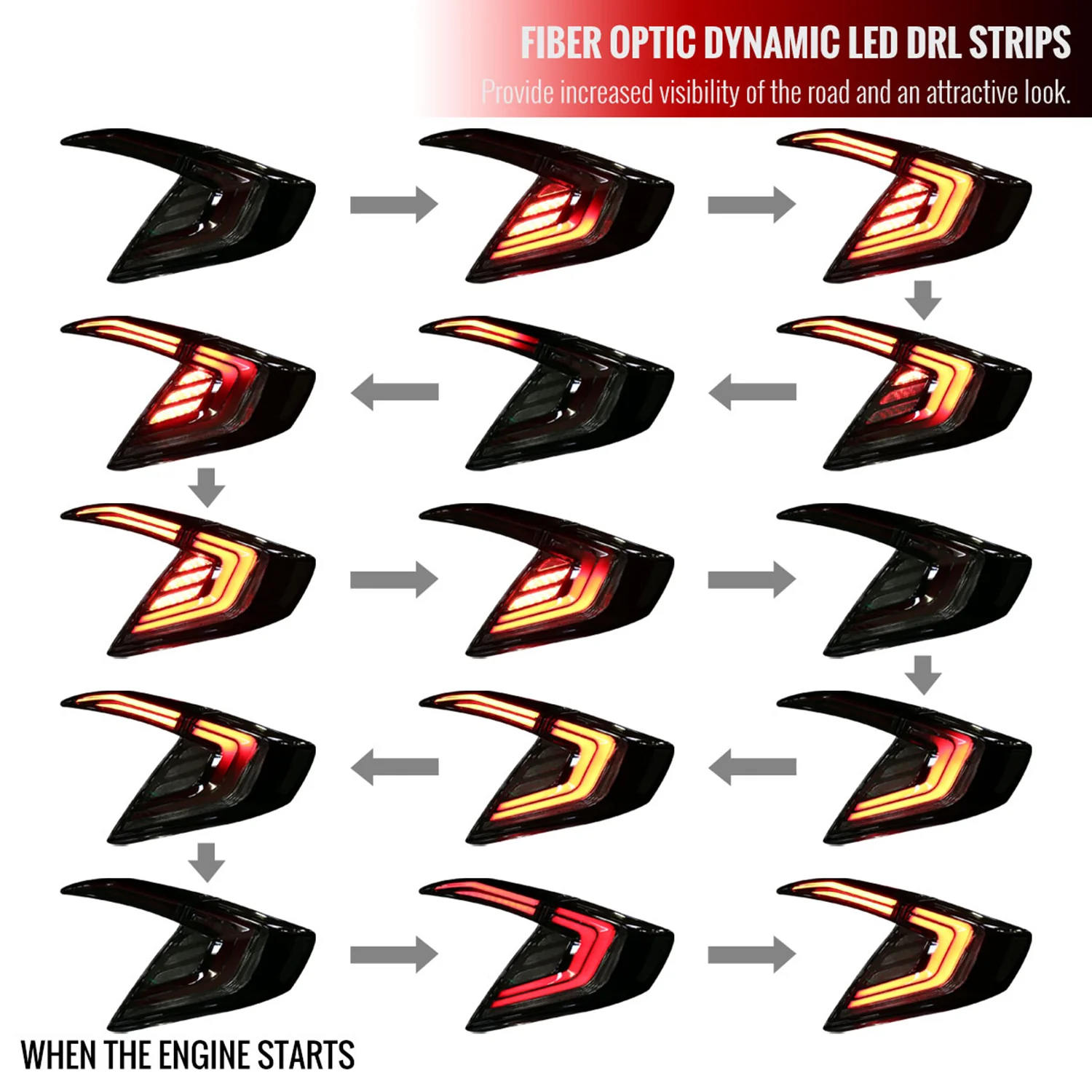 2016-2021 Honda Civic Sedan LED Tail Lights &Signal Lights Glossy Black/Smoke - Image 2