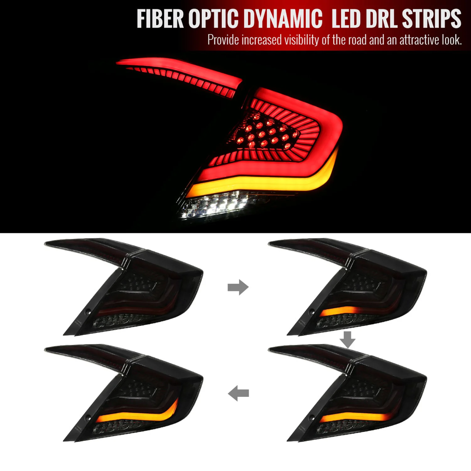 2016-2021 Honda Civic Sedan LED Tail Lights &Signal Lights Glossy Black V2 - Image 3