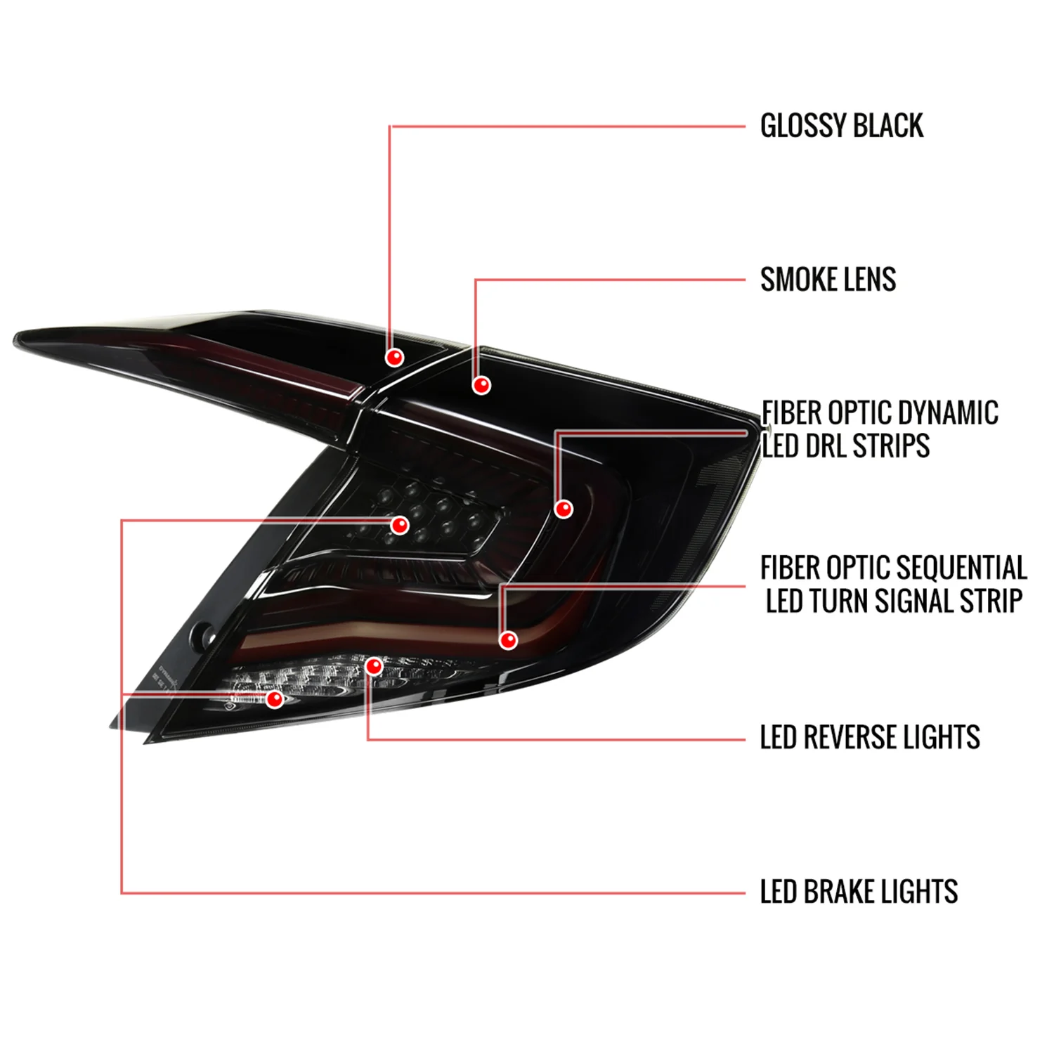 2016-2021 Honda Civic Sedan LED Tail Lights &Signal Lights Glossy Black V2 - Image 9