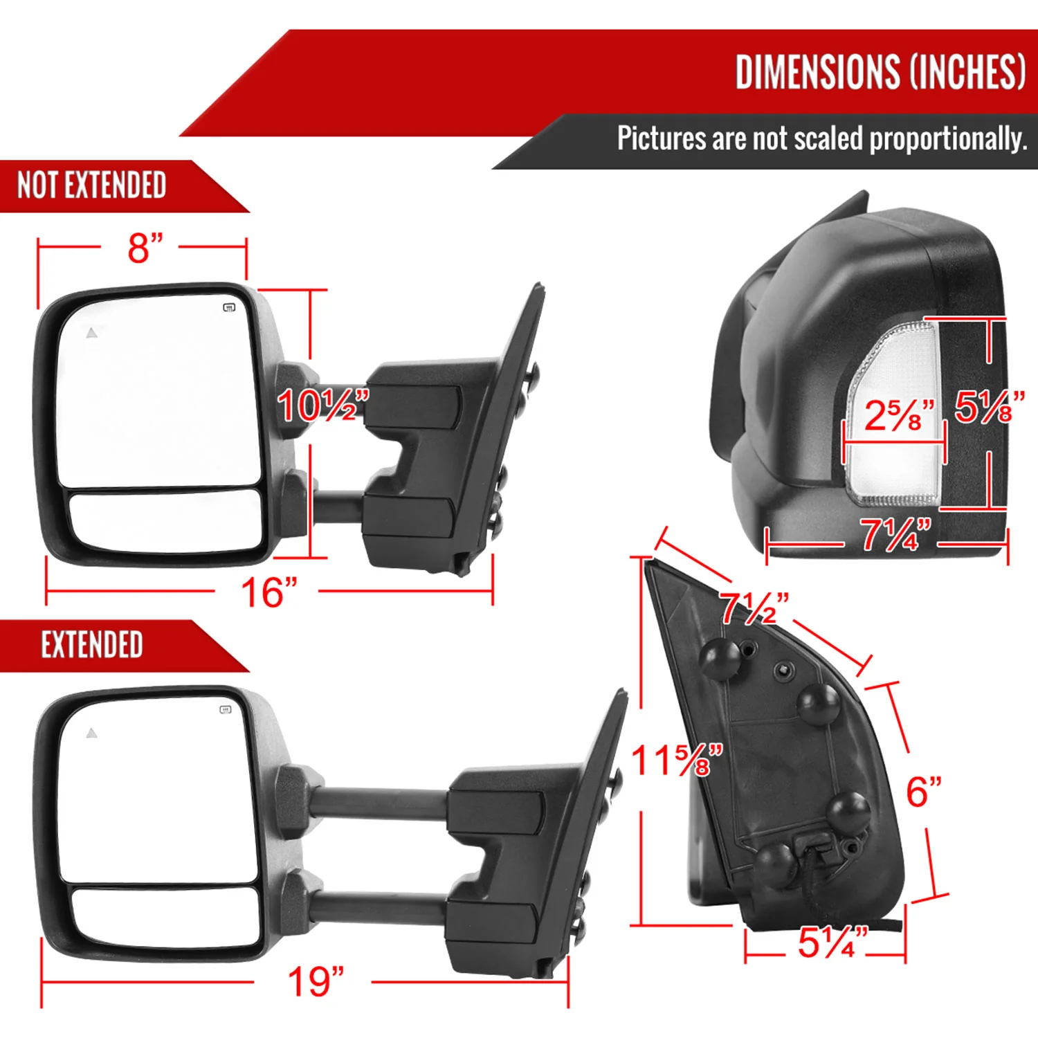2016-2022 Nissan Titan BSM Memory Fuction & Manually Black Towing Mirrors - Image 7