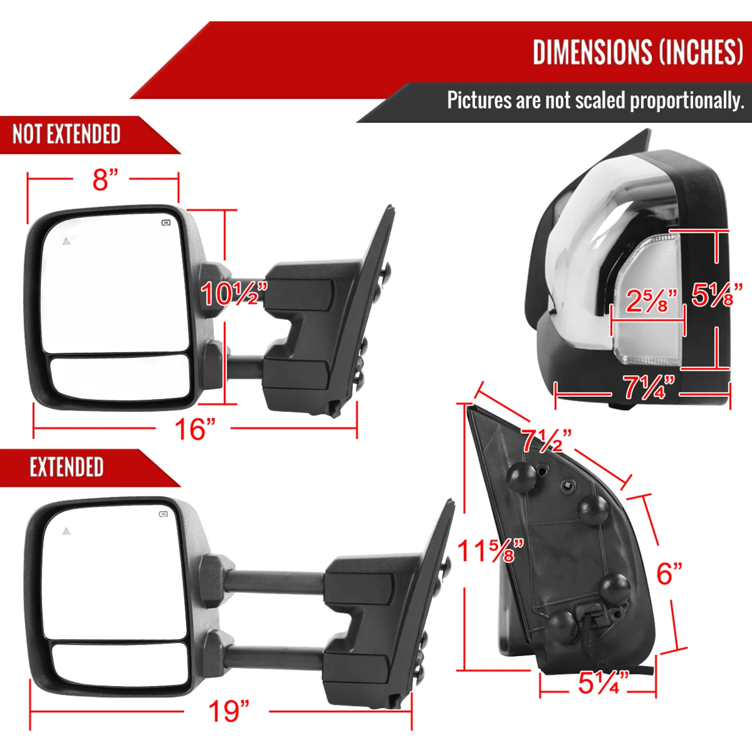 2016-2022 Nissan Titan BSM Memory Fuction & Manually Chrome Towing Mirrors - Image 7