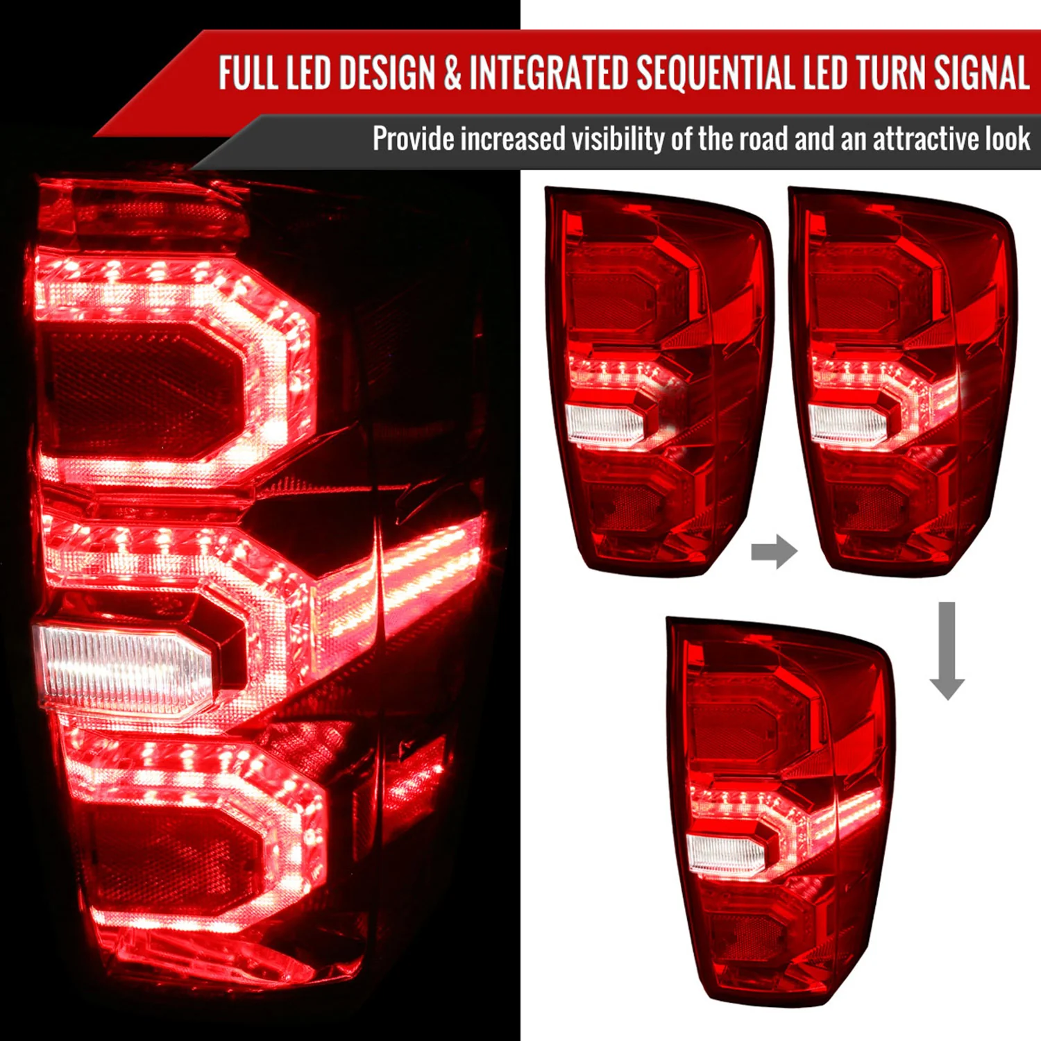 2016-2022 Toyota Tacoma Sequential Signal LED Tail Lights Chrome/Red Lens - Image 2