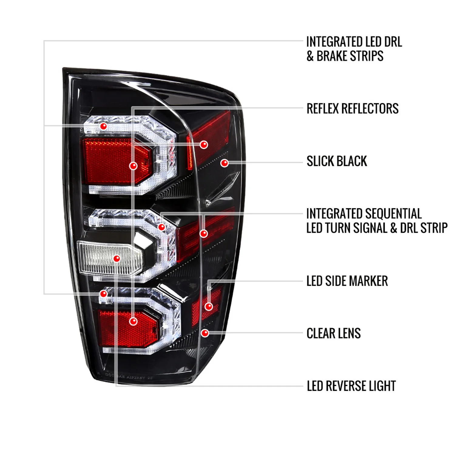 2016-2022 Toyota Tacoma Sequential Signal LED Tail Lights Jet Black/Clear Lens - Image 8