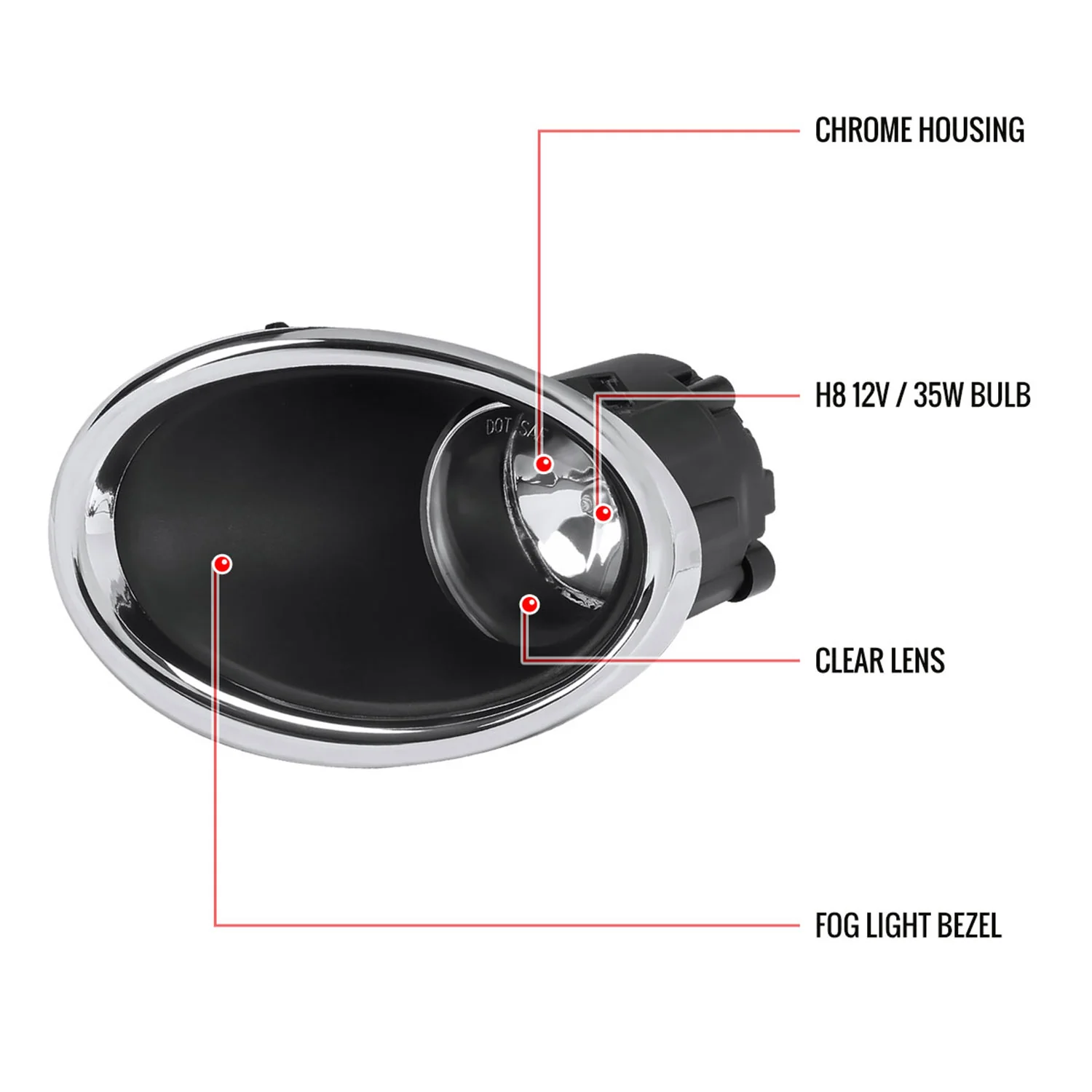 2017-2018 Nissan Rogue Sport H11 Fog Lights Kit Chrome Housing/Clear Lens - Image 9