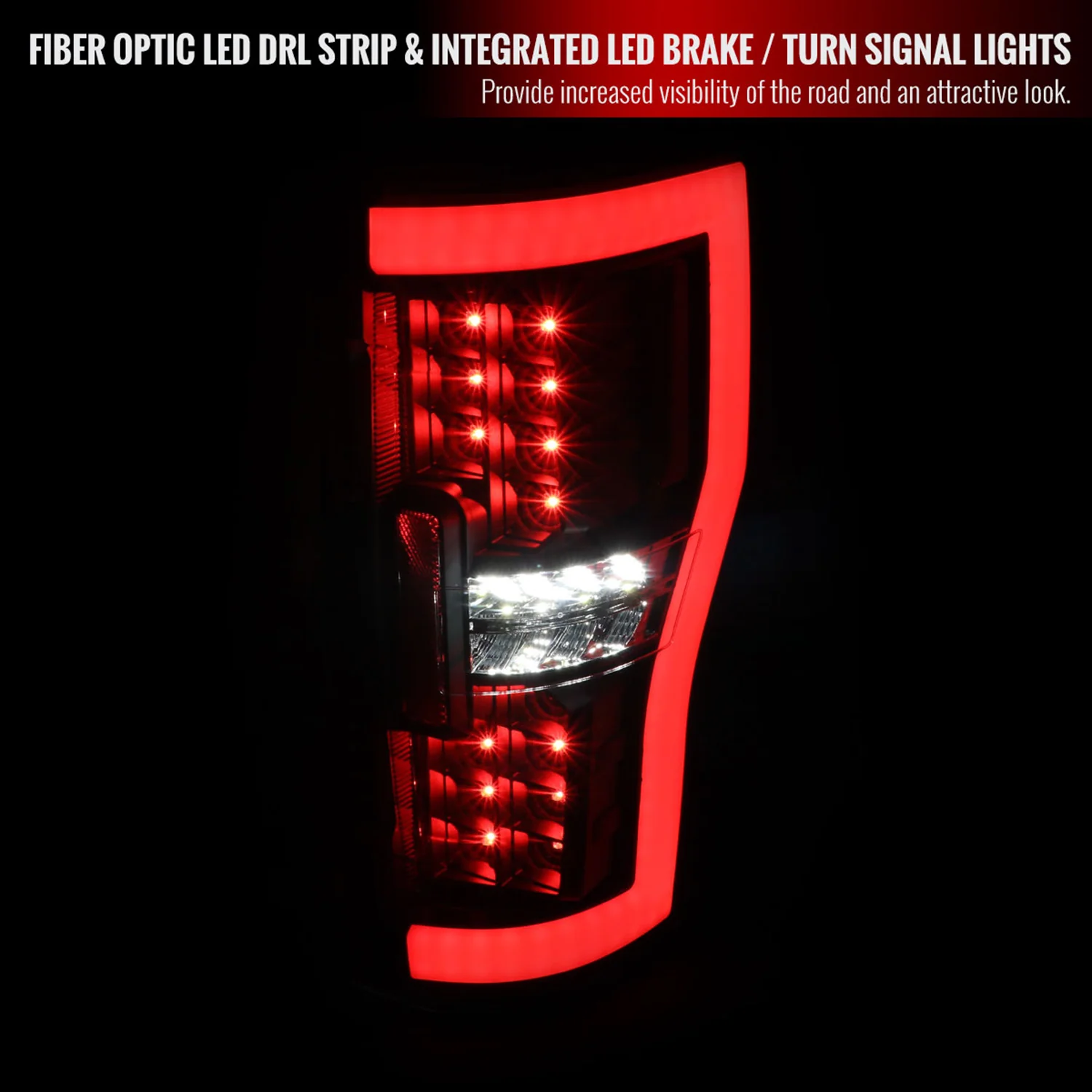 2017-2019 Ford F-250/350/450/550 White LED Bar Tail Lights Matt Black/Clear - Image 2