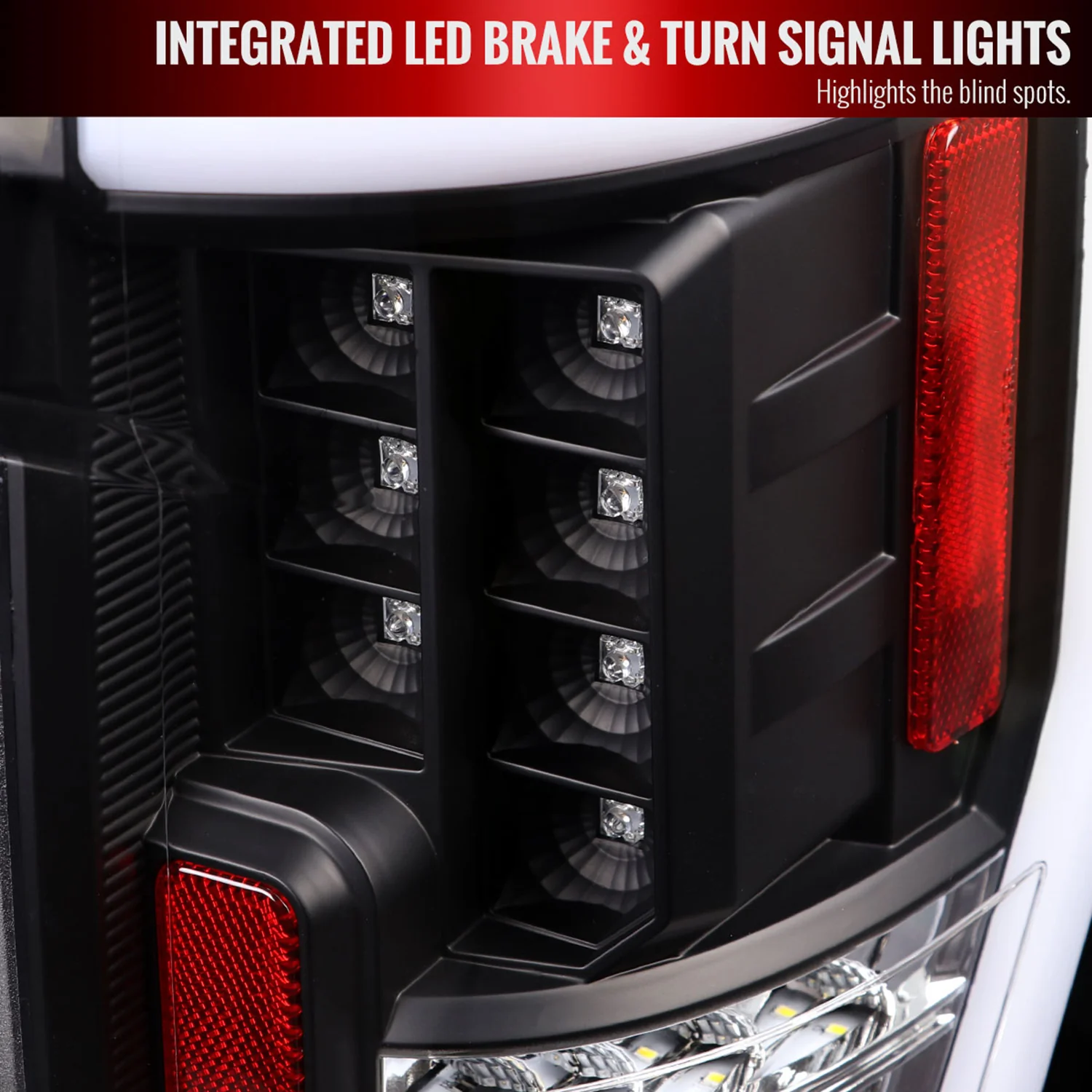 2017-2019 Ford F-250/350/450/550 White LED Bar Tail Lights Matt Black/Clear - Image 3