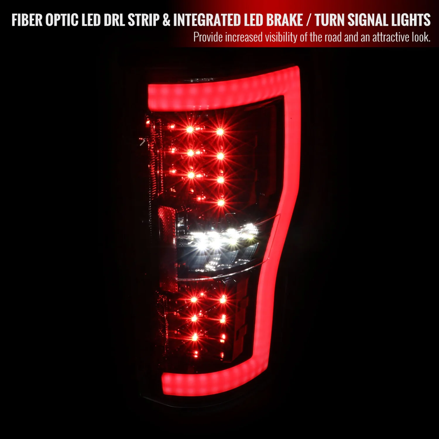 2017-2019 Ford F-250/F-350/F-450/F-550 LED Bar Tail Lights Jet Black/Clear - Image 2