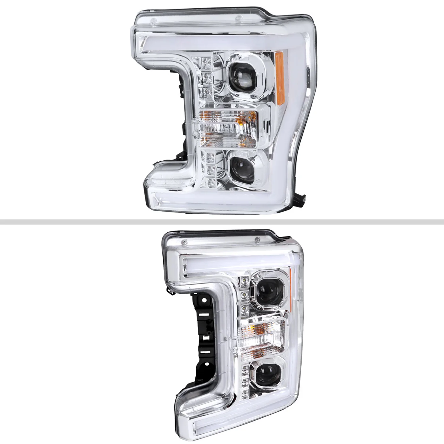 2017-2019 Ford F-250 F-350 F-450 F-550 LED C-Bar Projector Headlights Chrome - Image 2