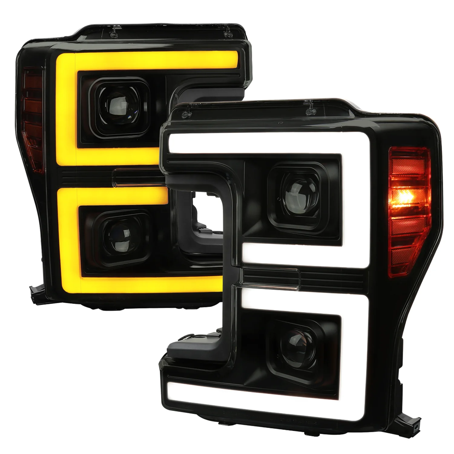2017-2019 Ford F-250 F-350 F-450 F550 LED C-Bar Headlights Signal Glossy Black