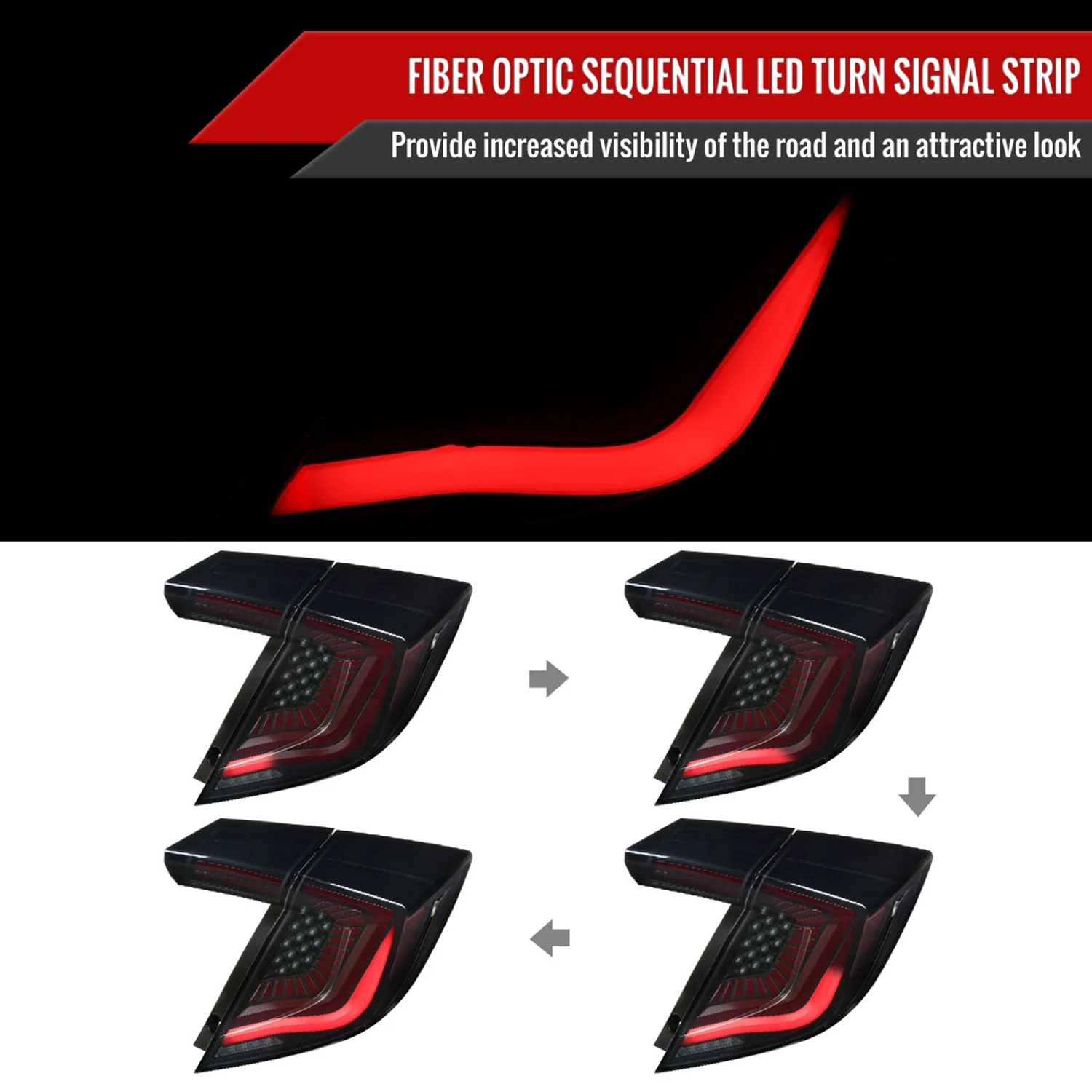 2017-2021 Honda Civic Hatchback LED Sequential Signal Tail Lights Black/Smoke - Image 2