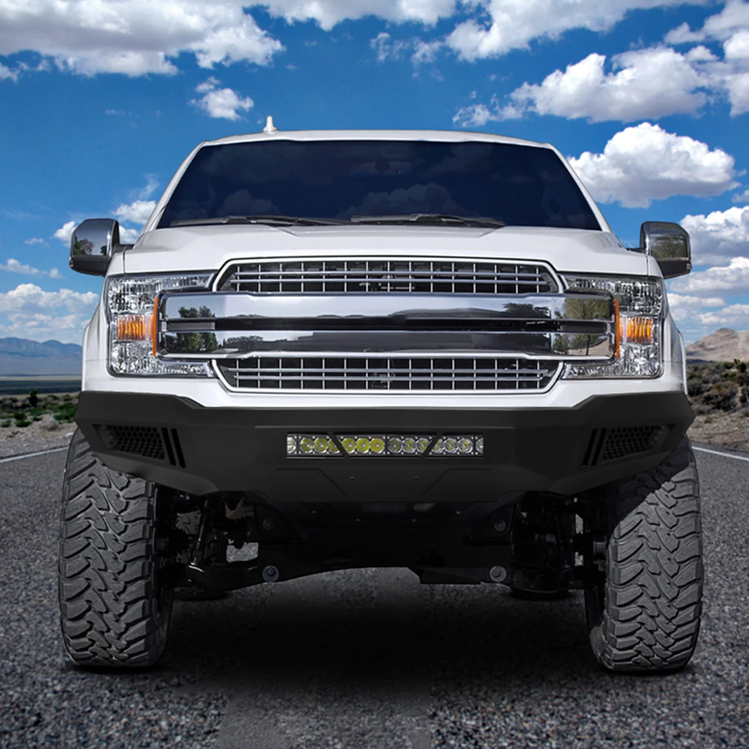 2018-2020 Ford F-150 Black Heavy Duty Steel Front Bumper & LED Light Ports - Image 10