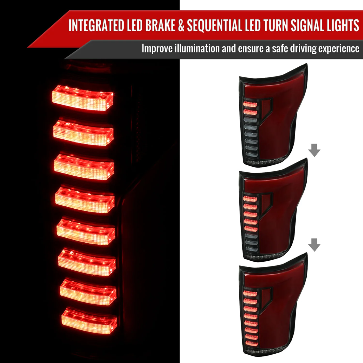 2018-2020 Ford F-150 Turn Signal Animated Red LED Bar Tail Lights Black/Smoke - Image 2