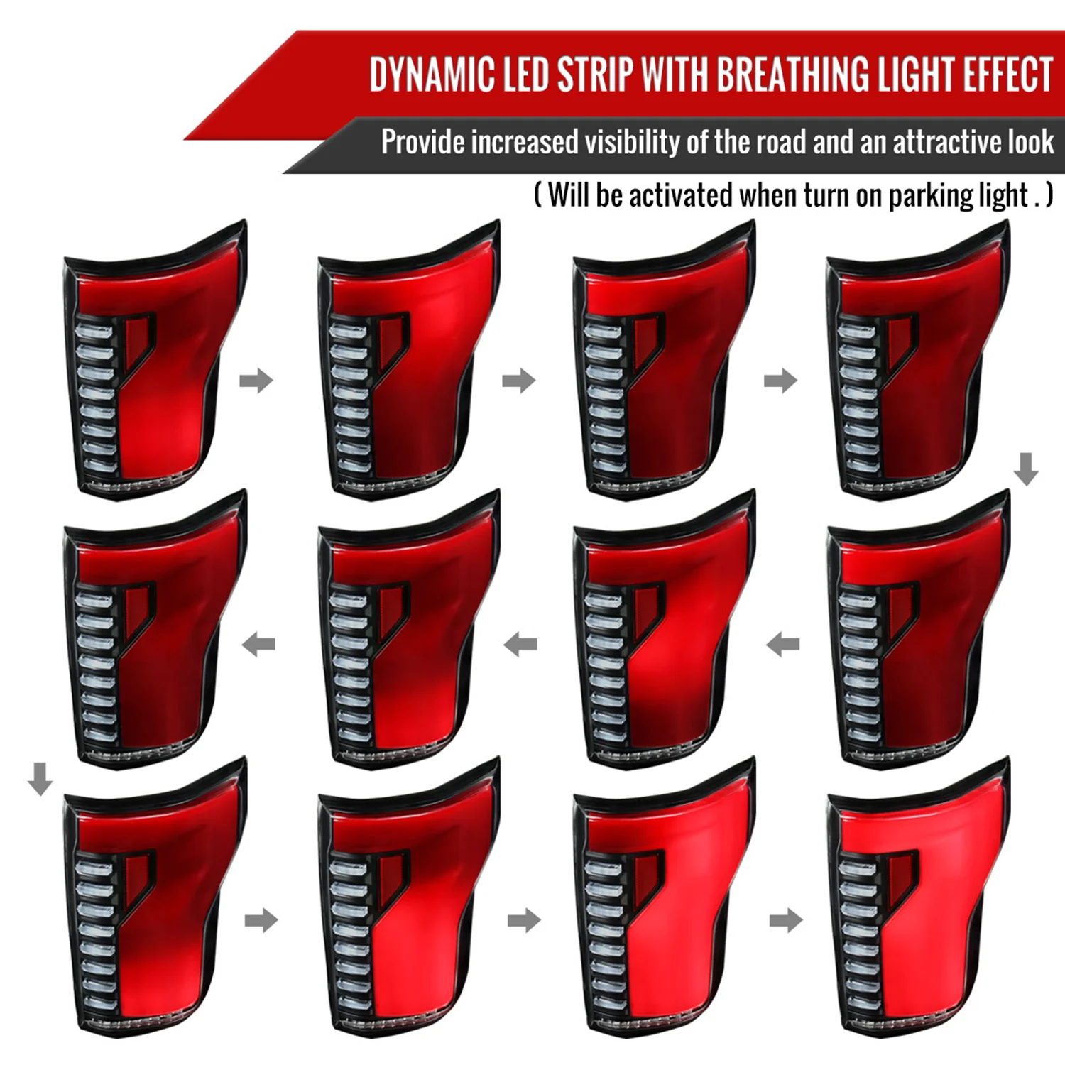 2018-2020 Ford F-150 Turn Signal Animated Red LED Bar Tail Lights Matt Black - Image 3