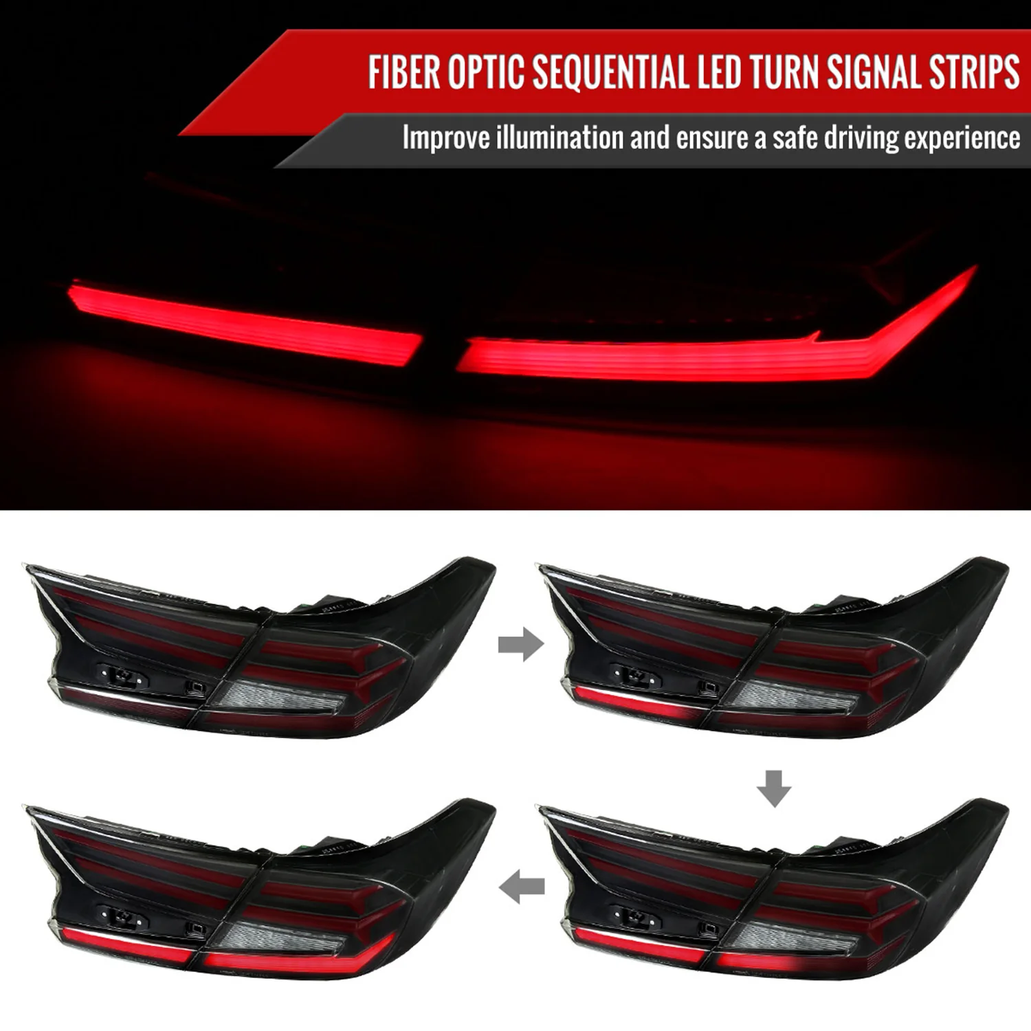 2018-2022 Honda Accord Sedan Red LED Signal Tail Lights Matt Black/Smoke - Image 2