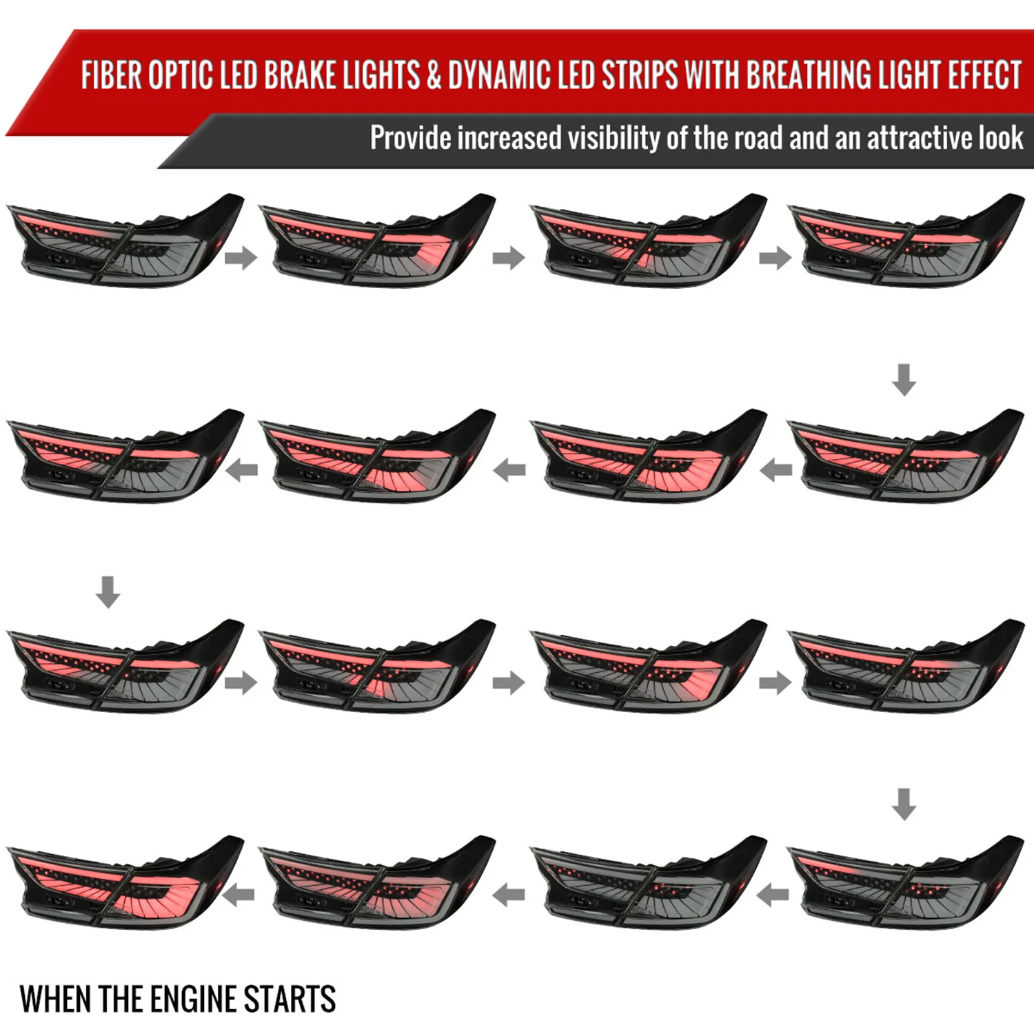 2018-2022 Honda Accord Sedan SQ2 LED Signal Tail Lights Glossy Black/Smoke - Image 3
