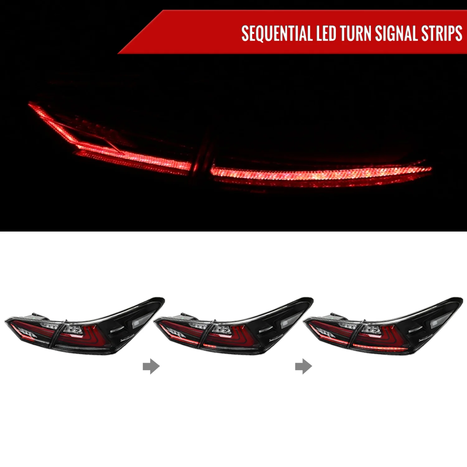 2018-2022 Toyota Camry LED Tail Lights Sequential Signal Lamps Jet Black/Clear - Image 2