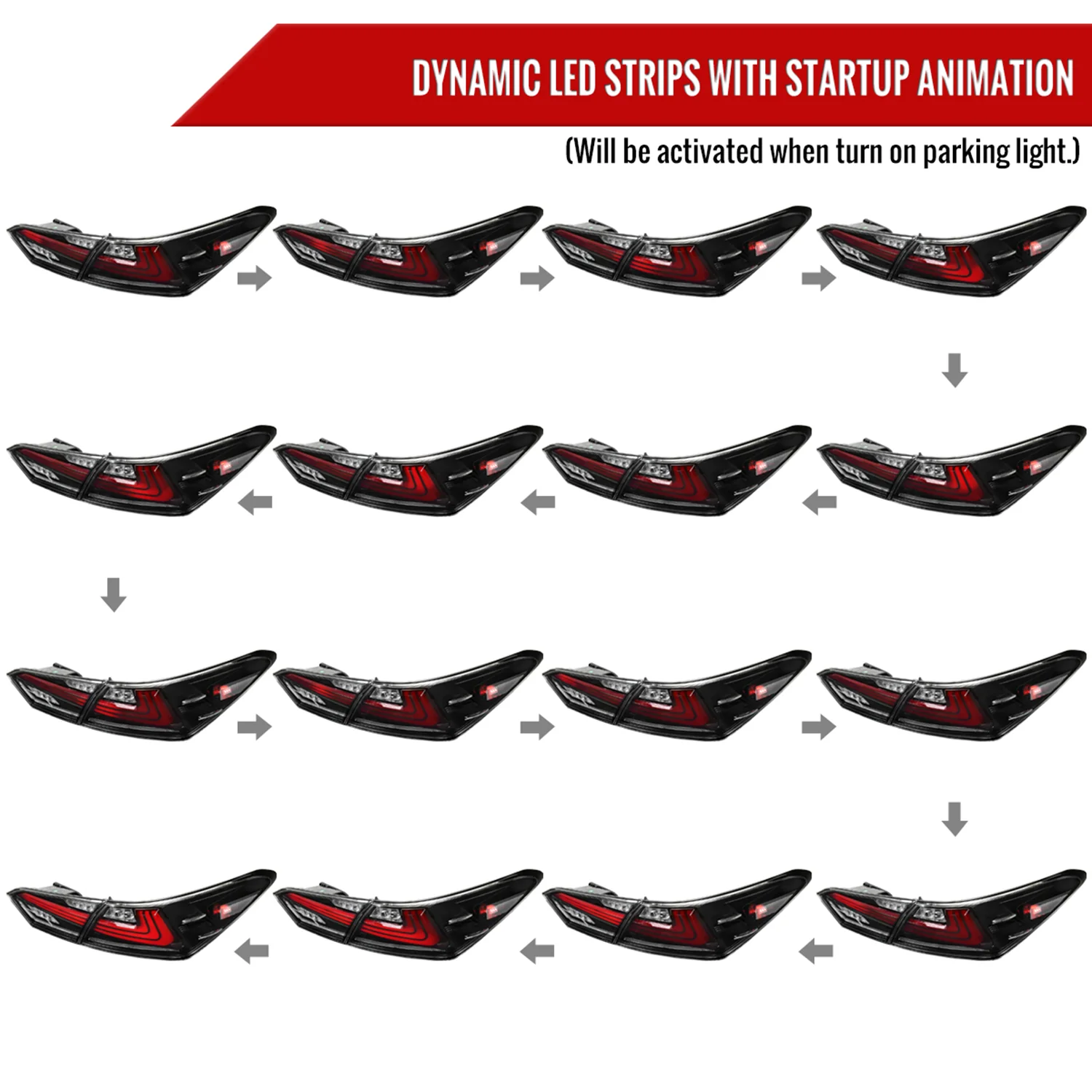 2018-2022 Toyota Camry LED Tail Lights Sequential Signal Lamps Jet Black/Clear - Image 3