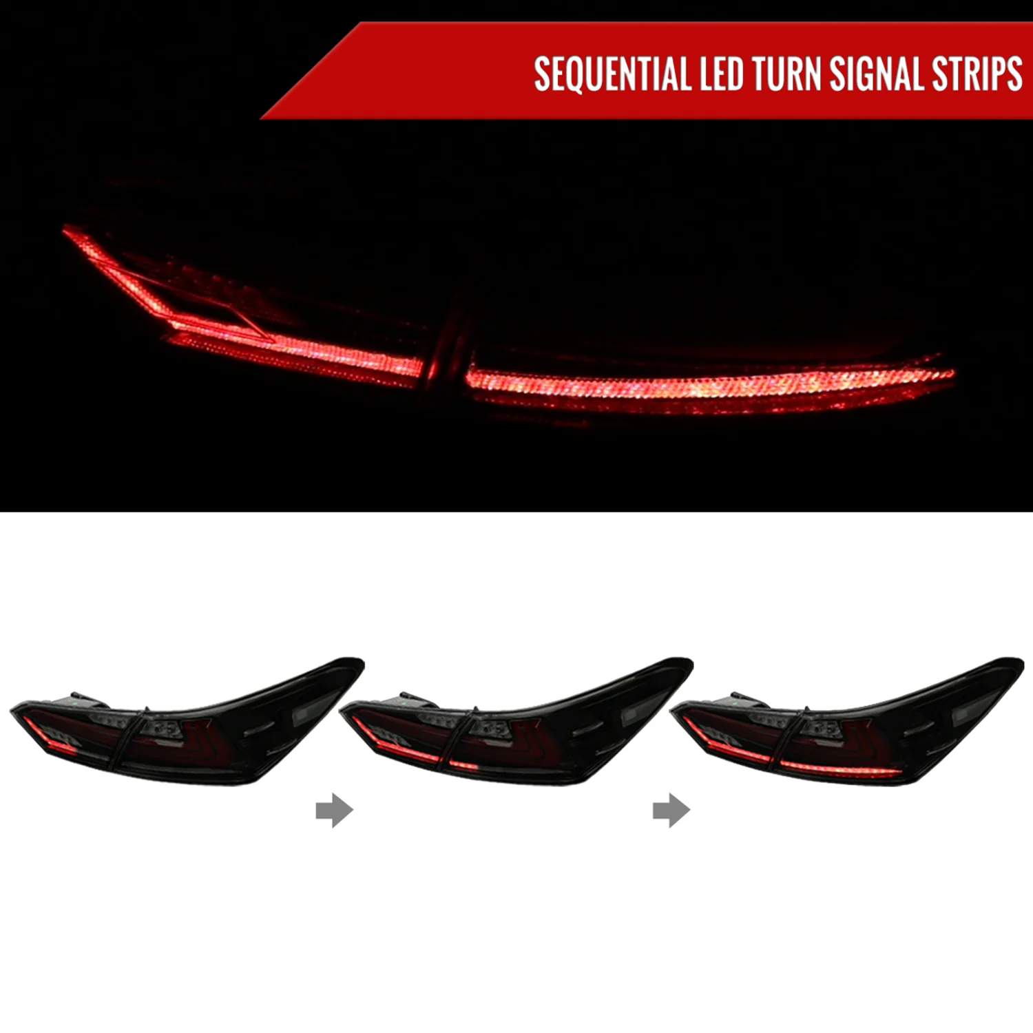 2018-2022 Toyota Camry LED Tail Lights Signal Lamps Glossy Black/Smoke - Image 2