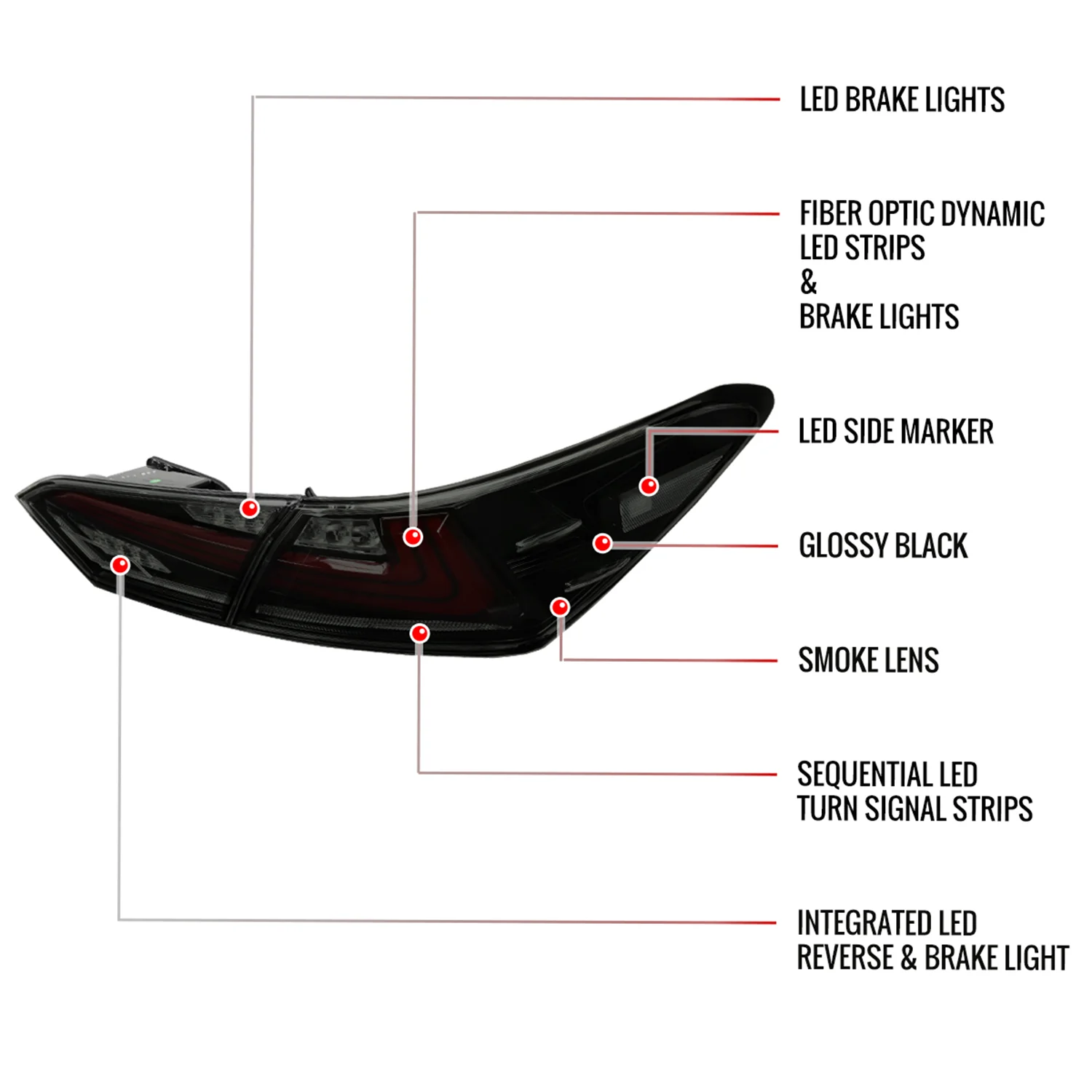 2018-2022 Toyota Camry LED Tail Lights Signal Lamps Glossy Black/Smoke - Image 9