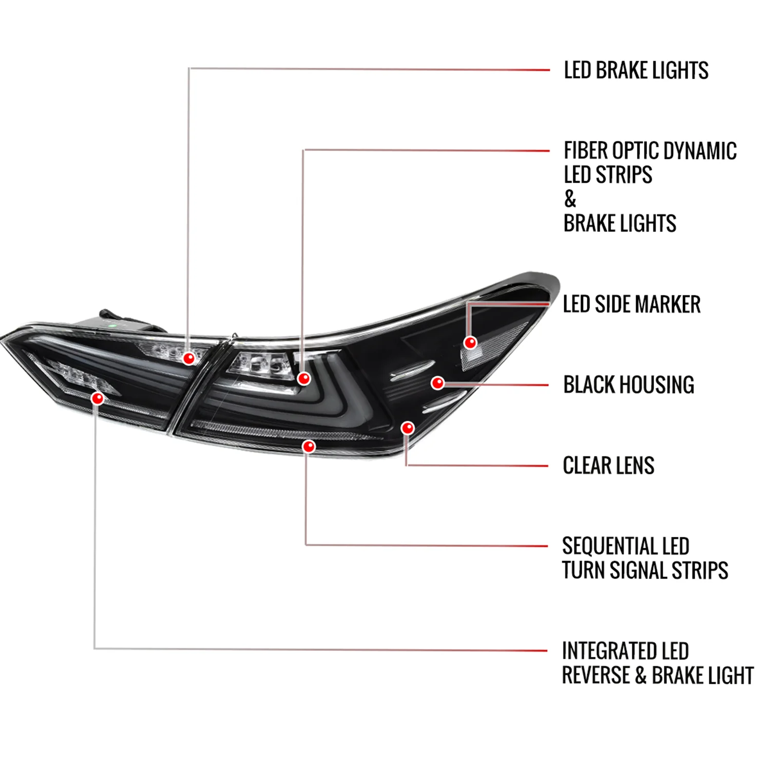 2018-2022 Toyota Camry LED Tail Lights Signal Lamps Matt Black/Clear - Image 9