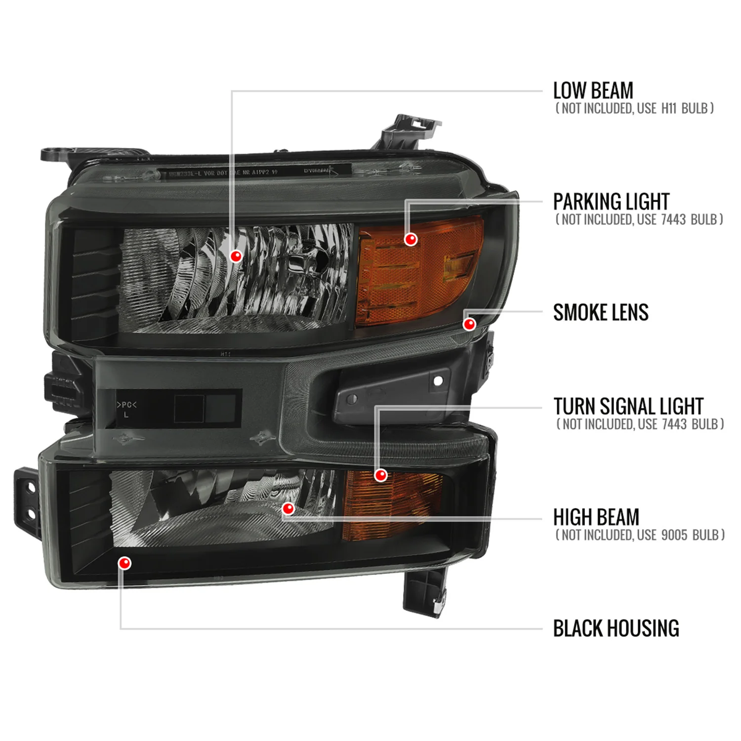 2019-2021 Chevy Silverado 1500 Factory Projector Headlight Matt Black/Smoke - Image 8
