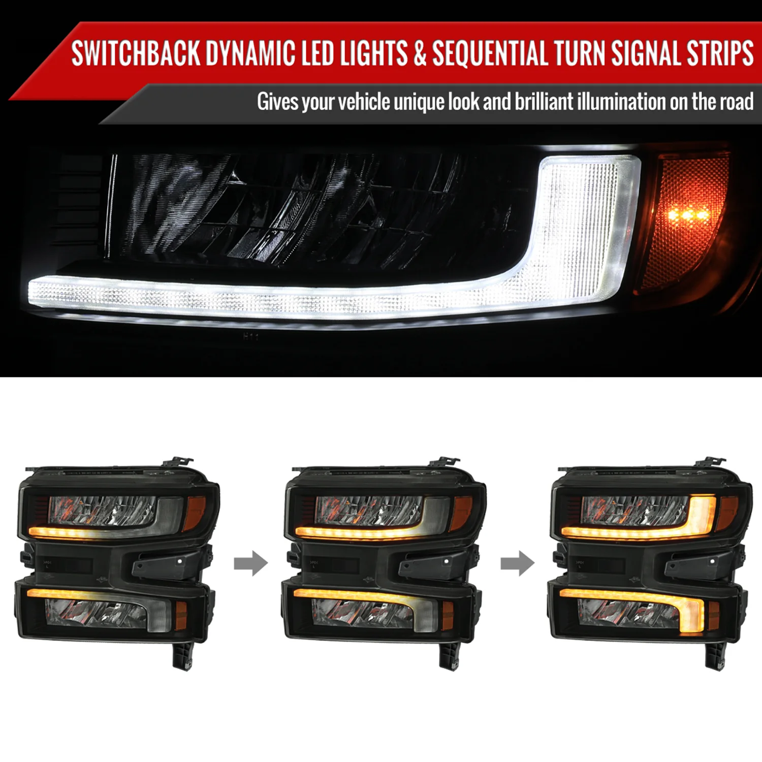 2019-2021 Chevy Silverado 1500 Full LED Projector Headlights LED Signal Smoke - Image 2