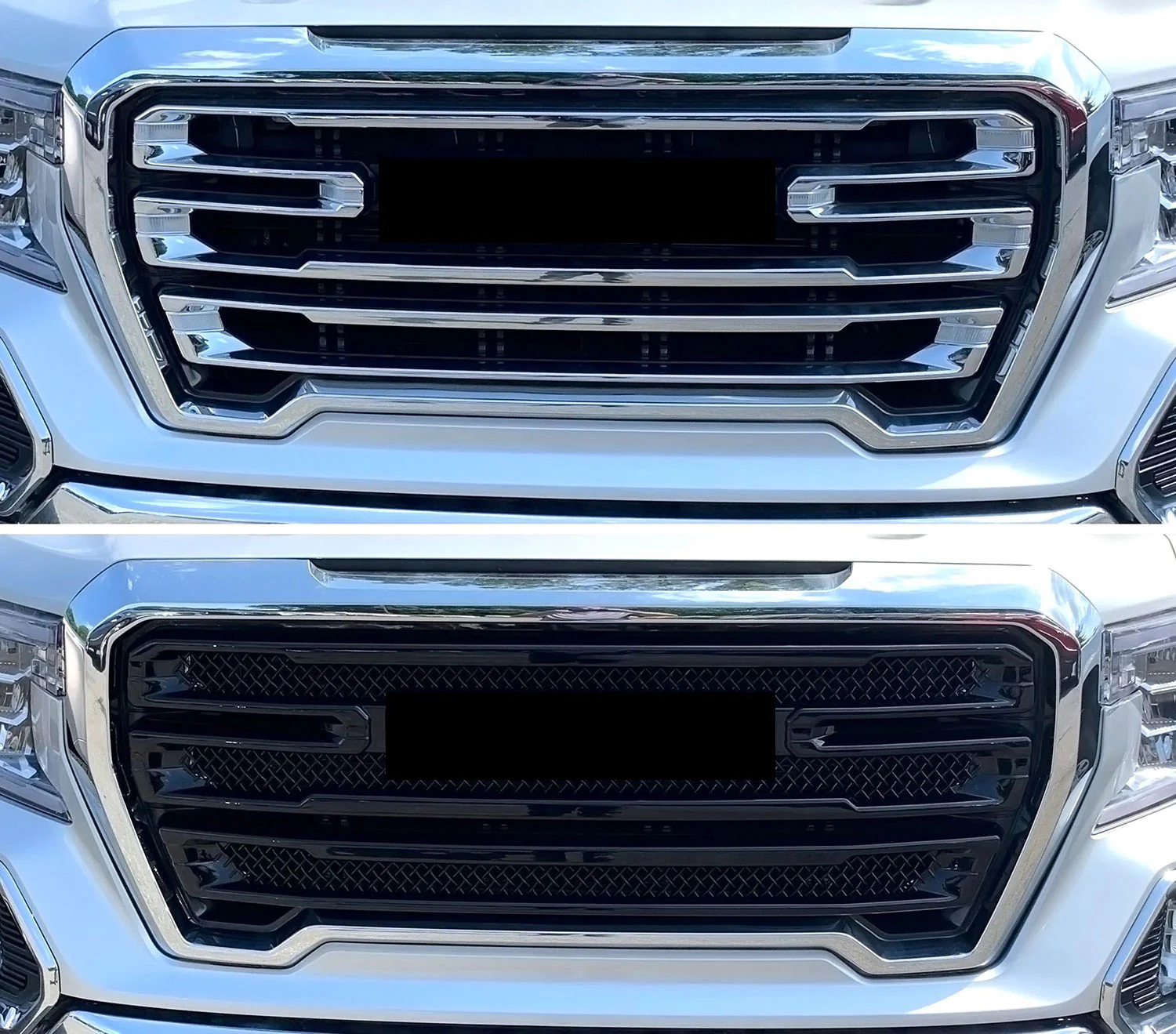 2019-2021 GMC Sierra 1500 Grille Overlay Gloss Black 2Pcs ABS Plastic - Image 4