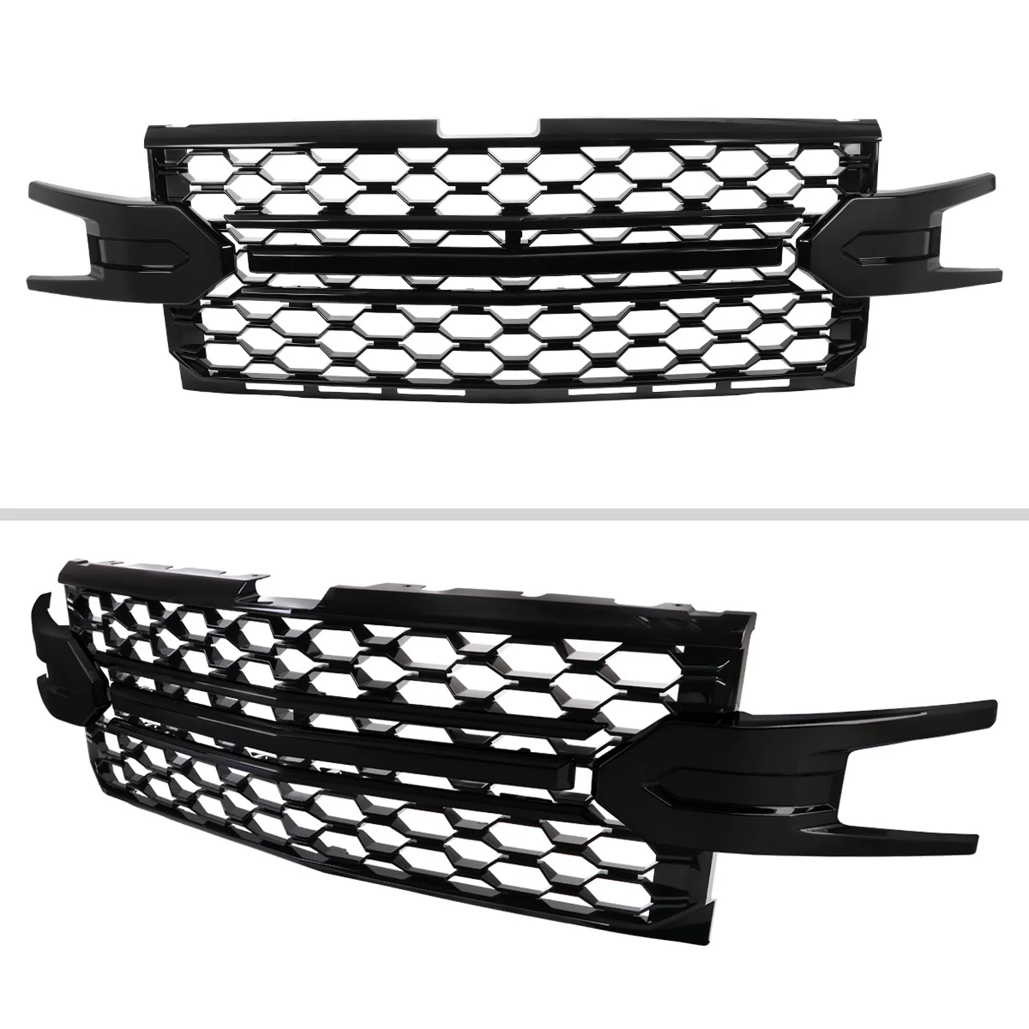 2019-2022 Chevrolet Silverado 1500 LT Glossy Black Honeycomb Hood Grille - Image 2