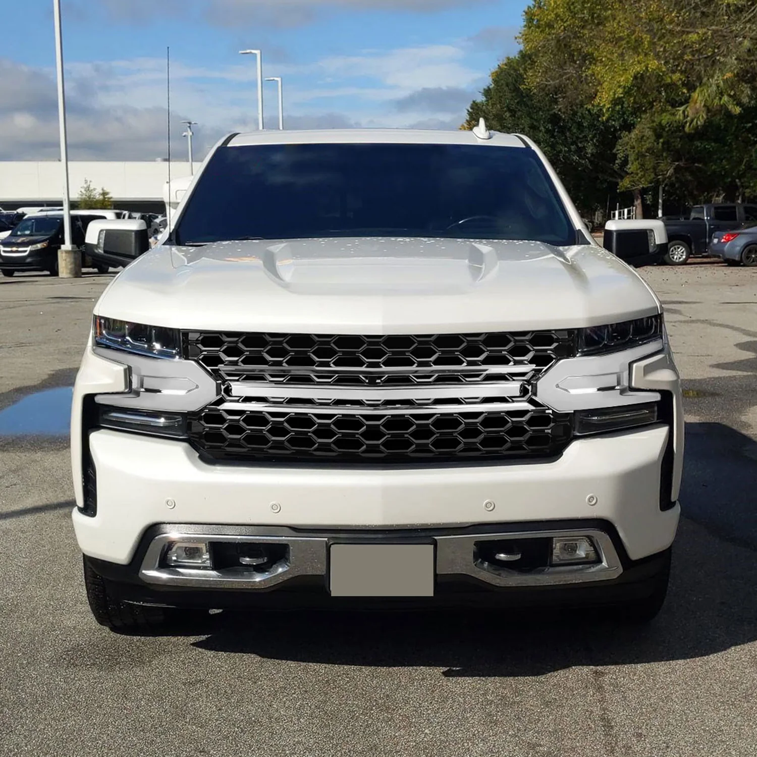 2019-2022 Chevy Silverado 1500 LT Glossy Honeycomb Hood Grille Chrome Trim - Image 10
