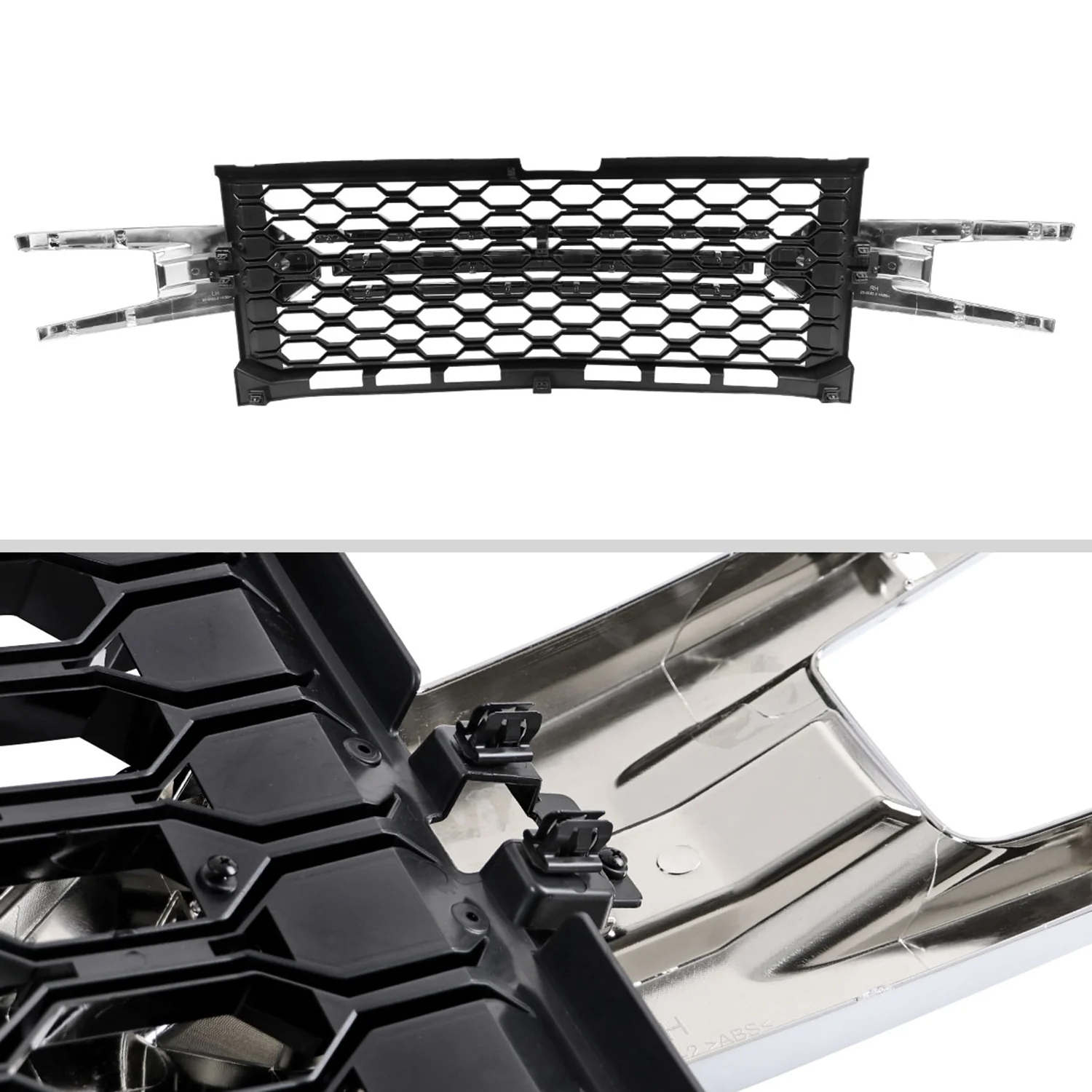 2019-2022 Chevy Silverado 1500 LT Glossy Honeycomb Hood Grille Chrome Trim - Image 6