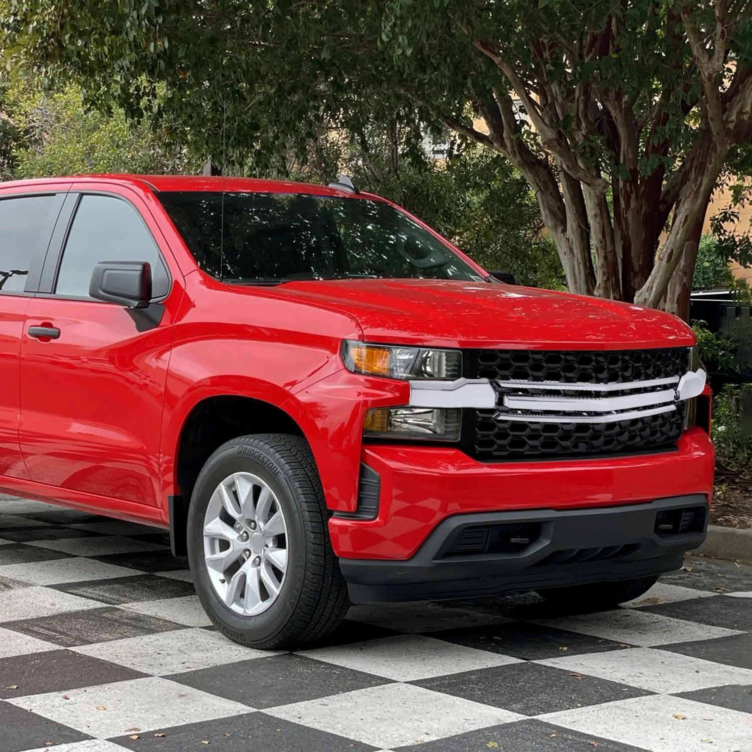 2019-2022 Chevy Silverado 1500 WT Glossy Honeycomb Hood Grille Chrome Trim - Image 10