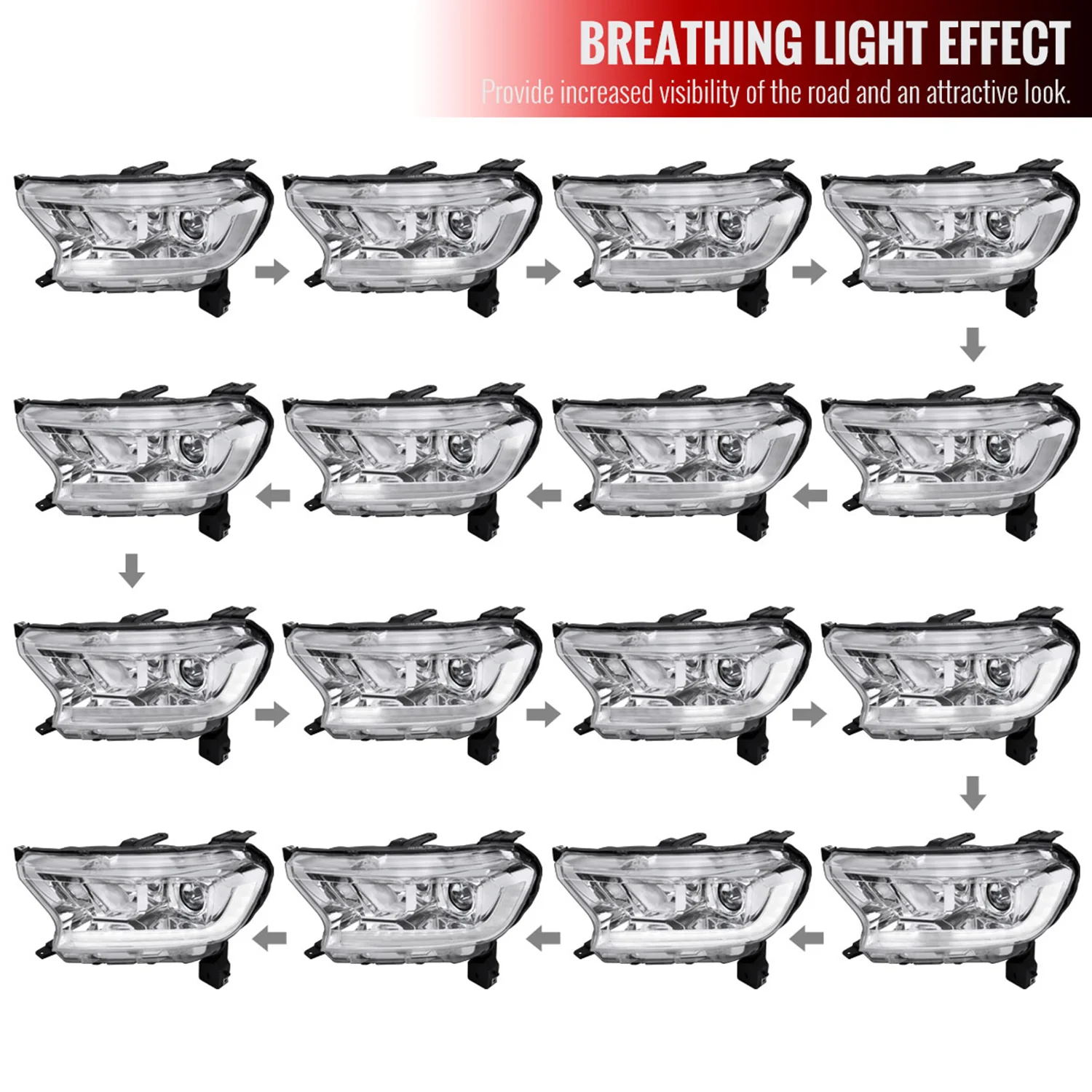 2019-2022 Ford Ranger Switchback LED Bar Projector Headlights Chrome - Image 3