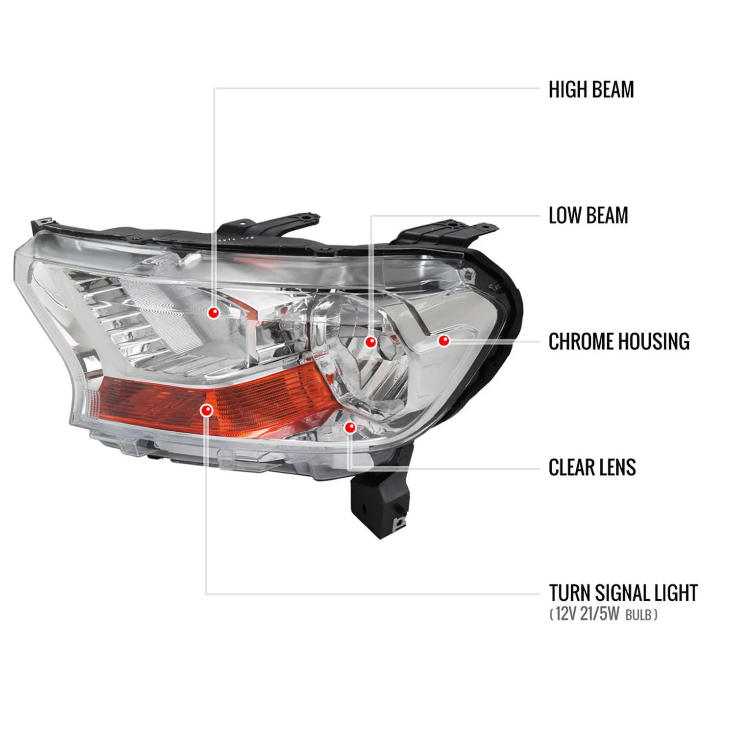 2019-2022 Ford Ranger XL/XLT Factory Style Halogen Headlights Chrome/Clear - Image 8