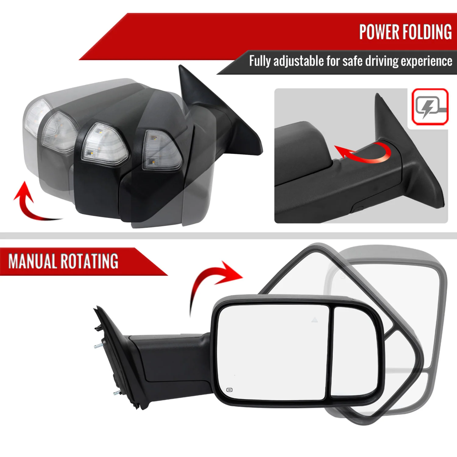 2019-2022 Ram 2500 3500 Black Auto-Fold Side Mirror & Turn Signal Passenger - Image 2