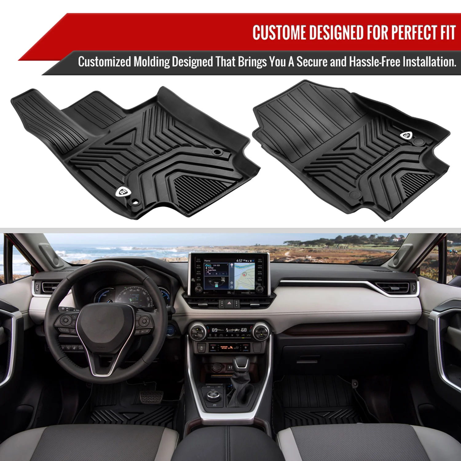 2019-2022 Toyota RAV4 All Weather Black TPE Floor Mats Liner 3Pcs - Image 3