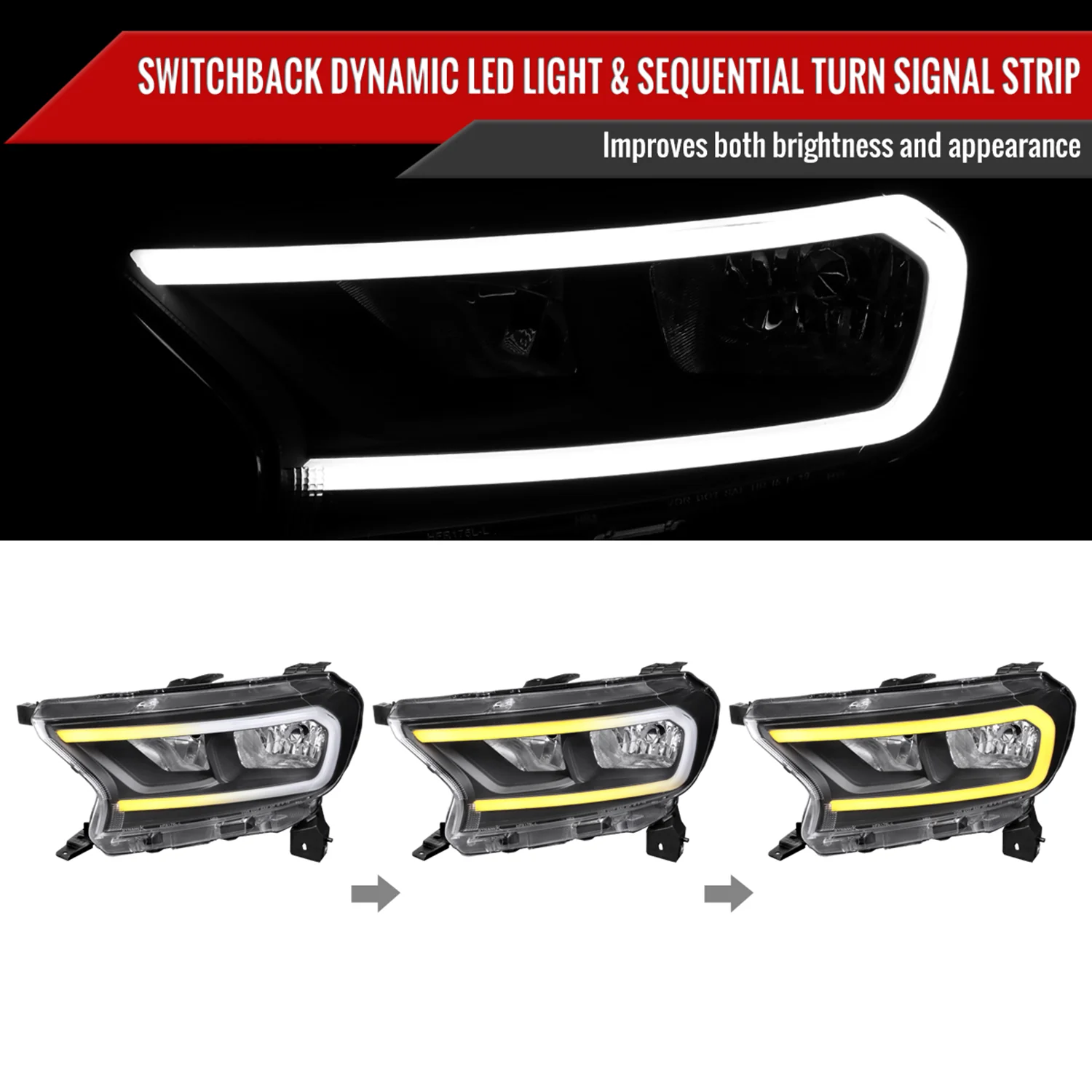 2019-2023 Ford Ranger XL XLT Factory Replacement Headlights LED Signal Black - Image 2
