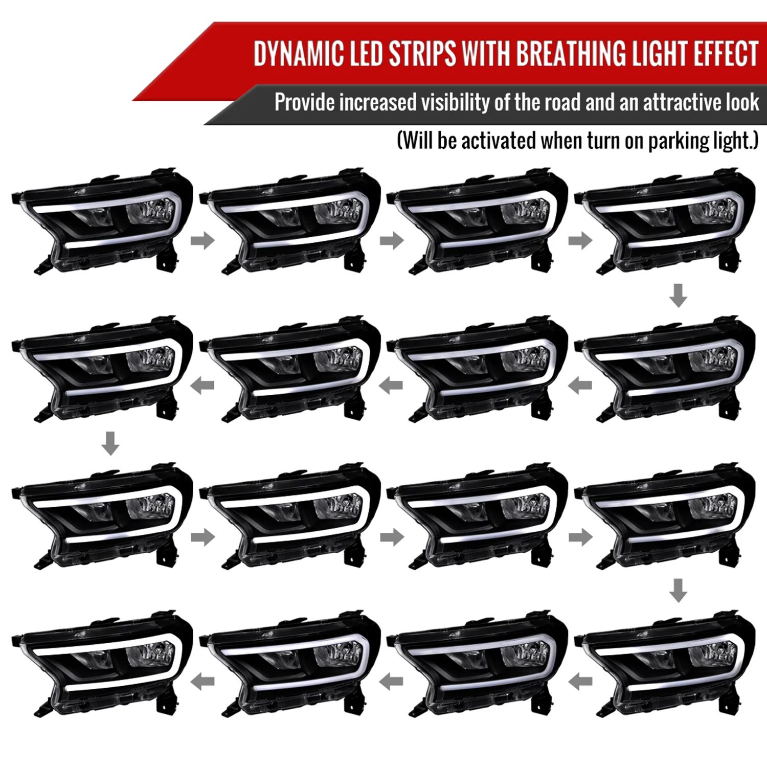 2019-2023 Ford Ranger XL XLT Factory Replacement Headlights LED Signal Black - Image 3