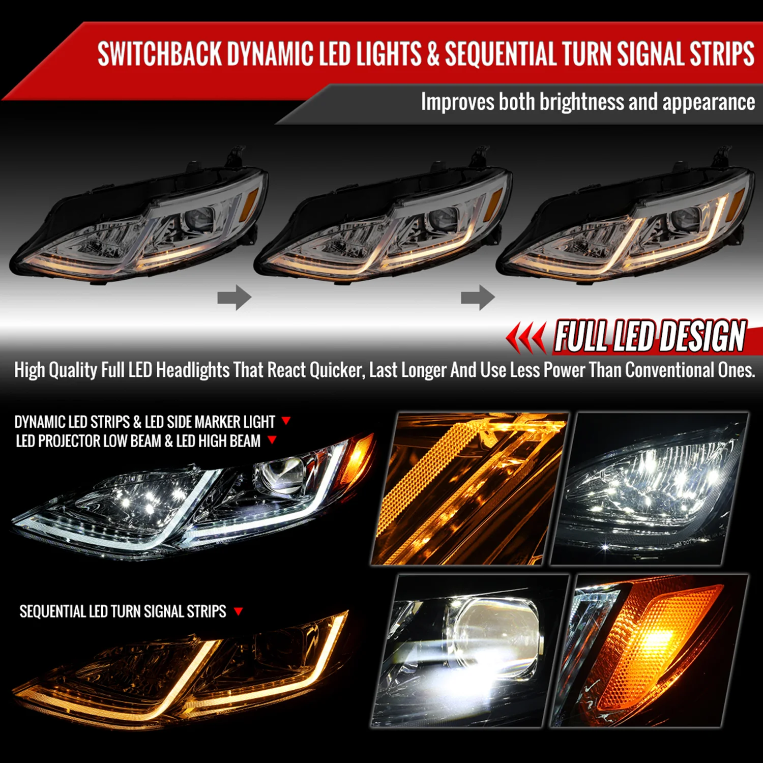 2019-2024 Chevy Malibu Full LED Projector Headlights Turn Signal Chrome - Image 3