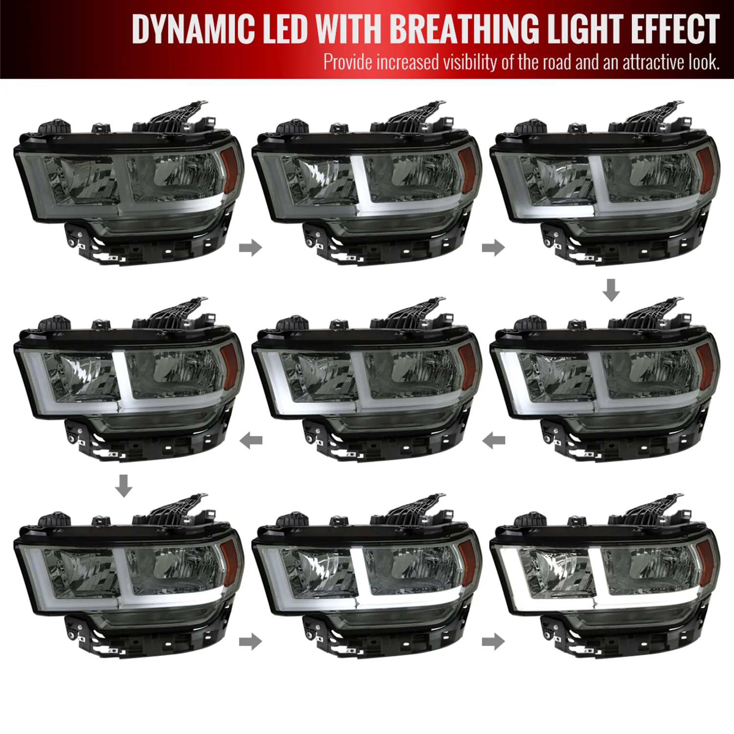 2019-2024 Dodge RAM 2500/3500/4500/5500 LED Factory Headlights Chrome/Smoke - Image 2