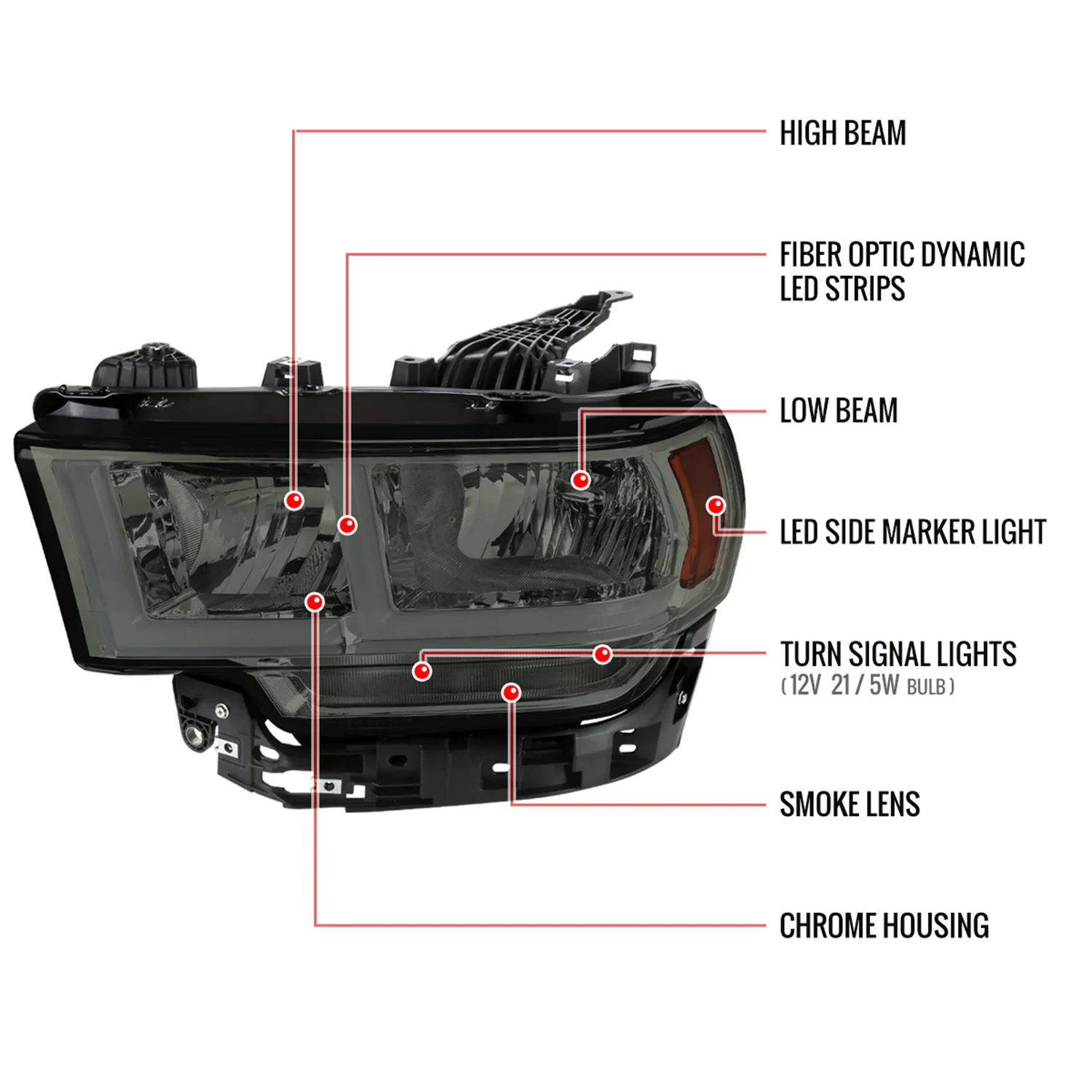 2019-2024 Dodge RAM 2500/3500/4500/5500 LED Factory Headlights Chrome/Smoke - Image 8