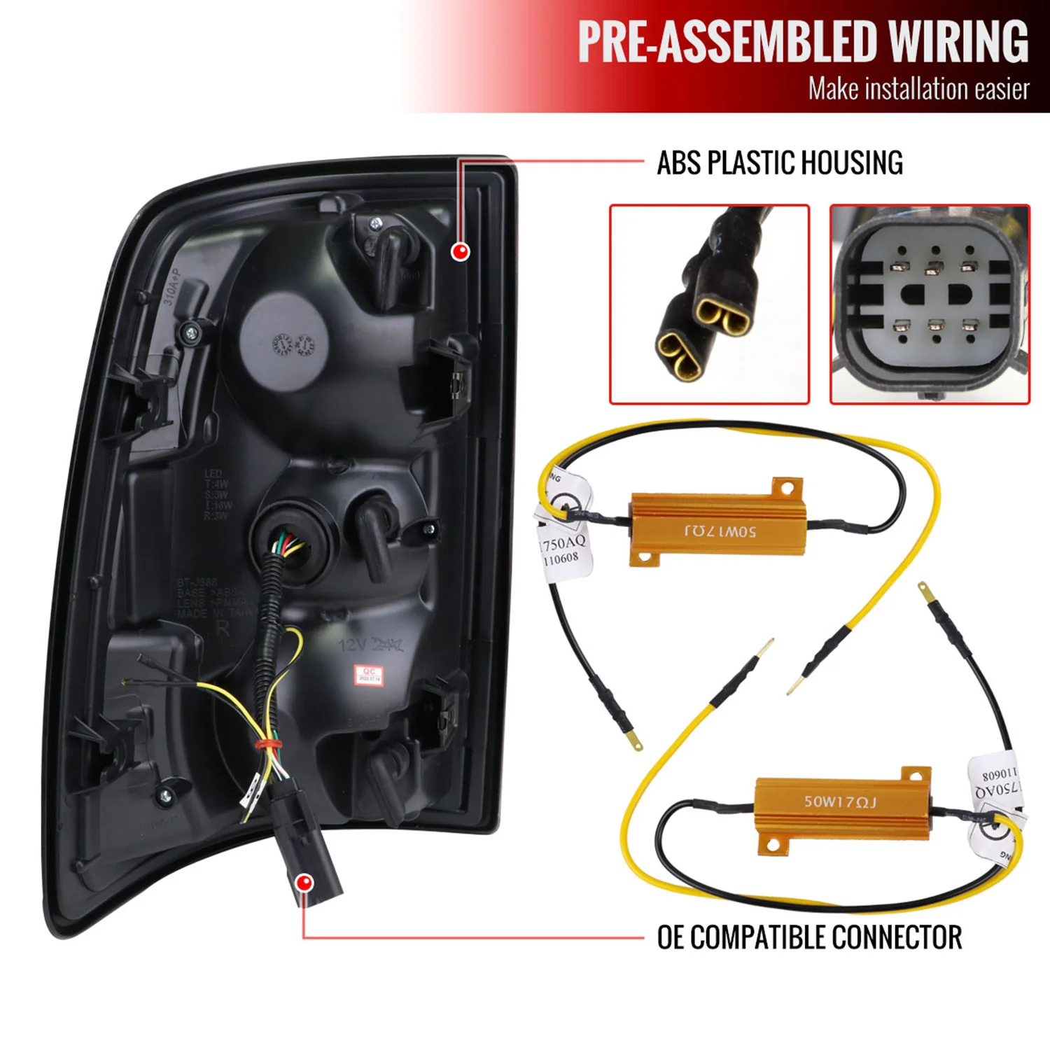 2019-2024 Dodge RAM 2500/3500 Red LED Bar Signal Tail Lights Black/Clear - Image 7