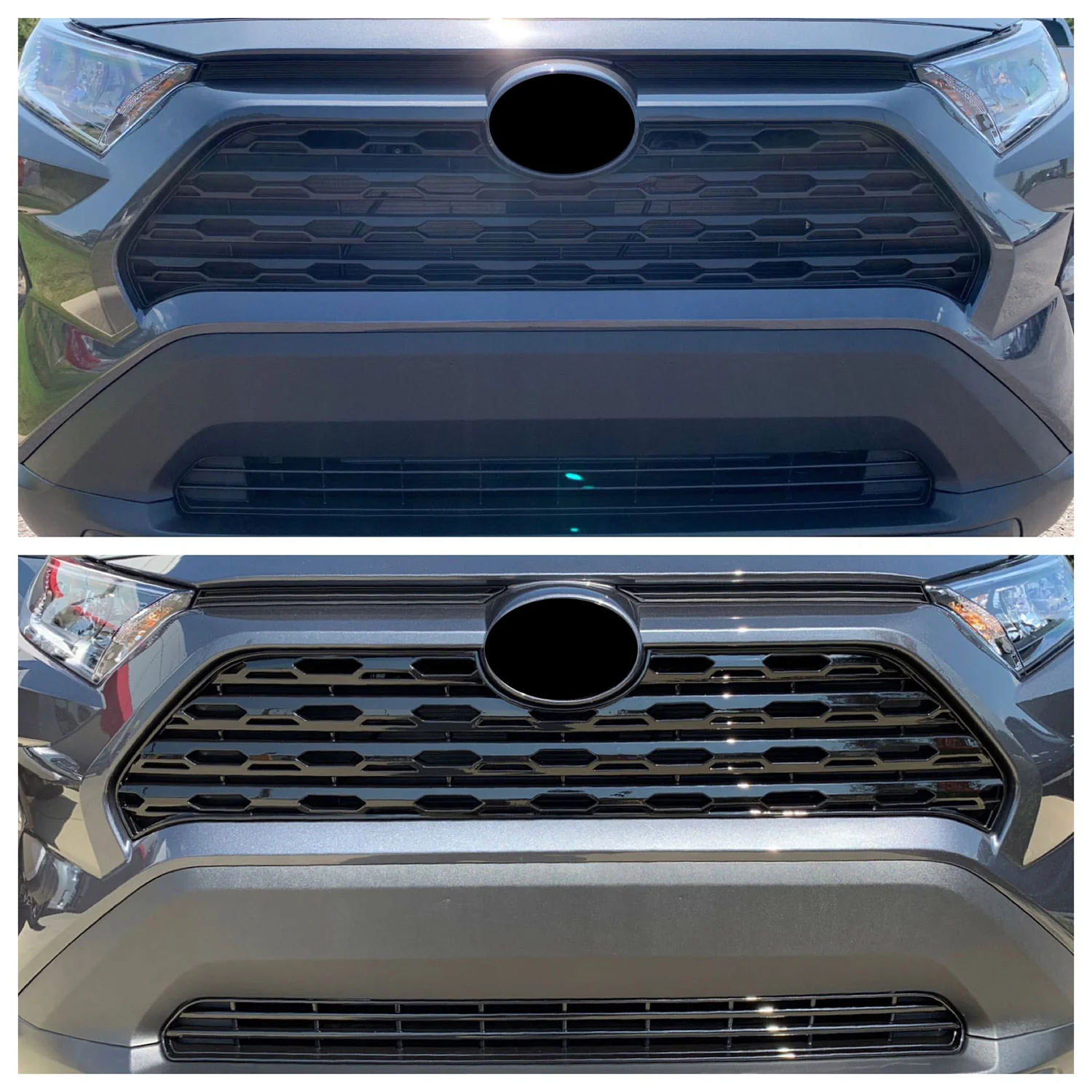 2019-2024 Toyota RAV4 Grille Overlay Gloss Black 2Pcs ABS Plastic - Image 4
