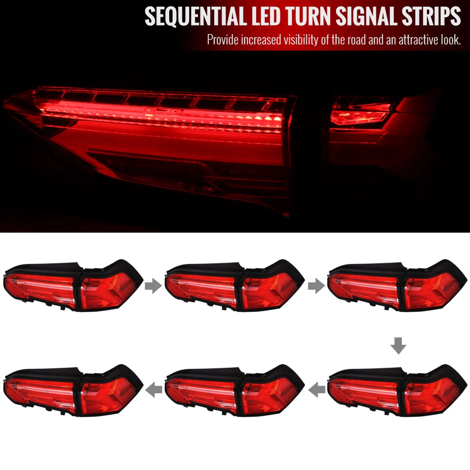 2019-2024 Toyota RAV4 Red LED Bar Sequential Signal Tail Lights Chrome/Red - Image 2