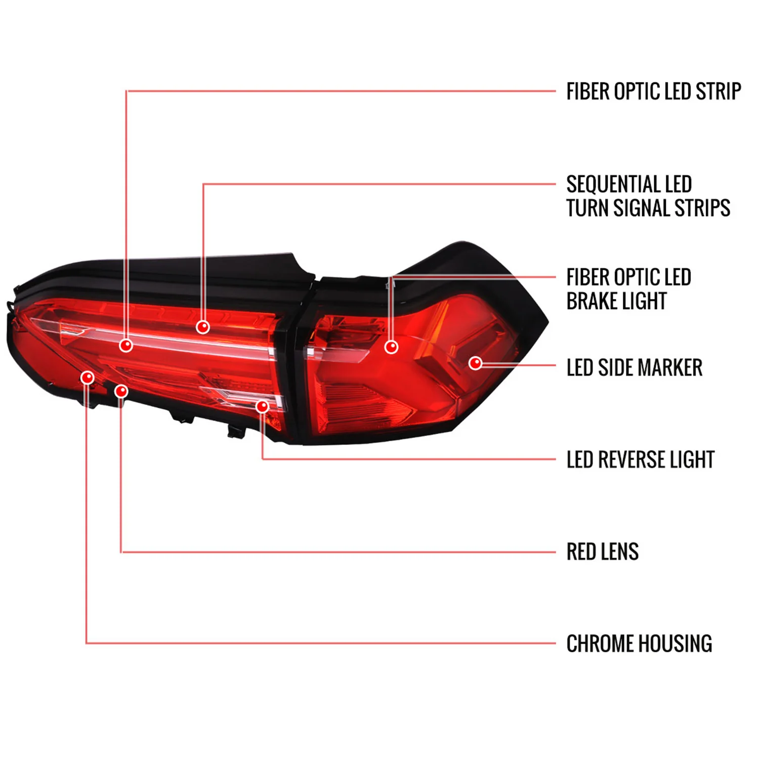 2019-2024 Toyota RAV4 Red LED Bar Sequential Signal Tail Lights Chrome/Red - Image 9