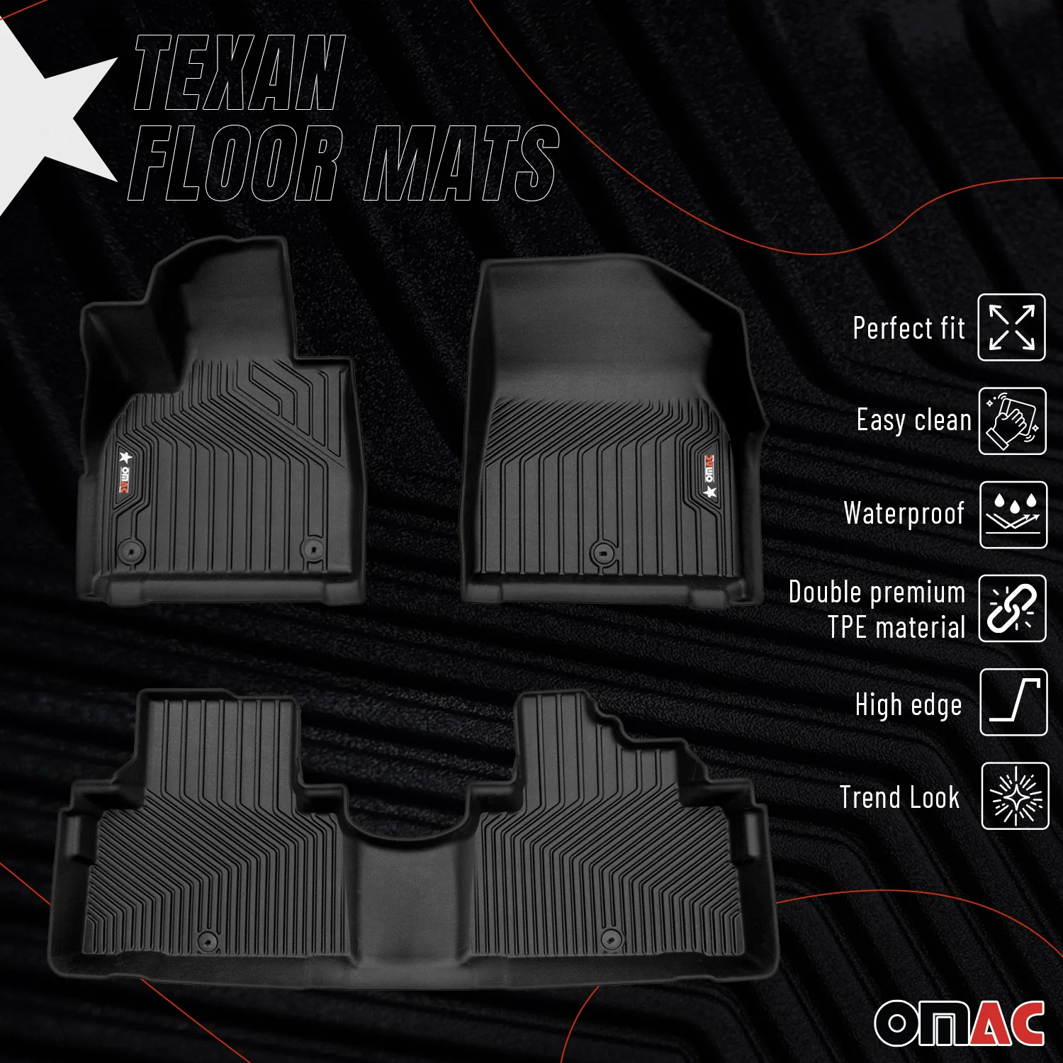 2020-2025 Hyundai Palisade Premium Floor Mats Liners First and Second Row Set Black - Image 2