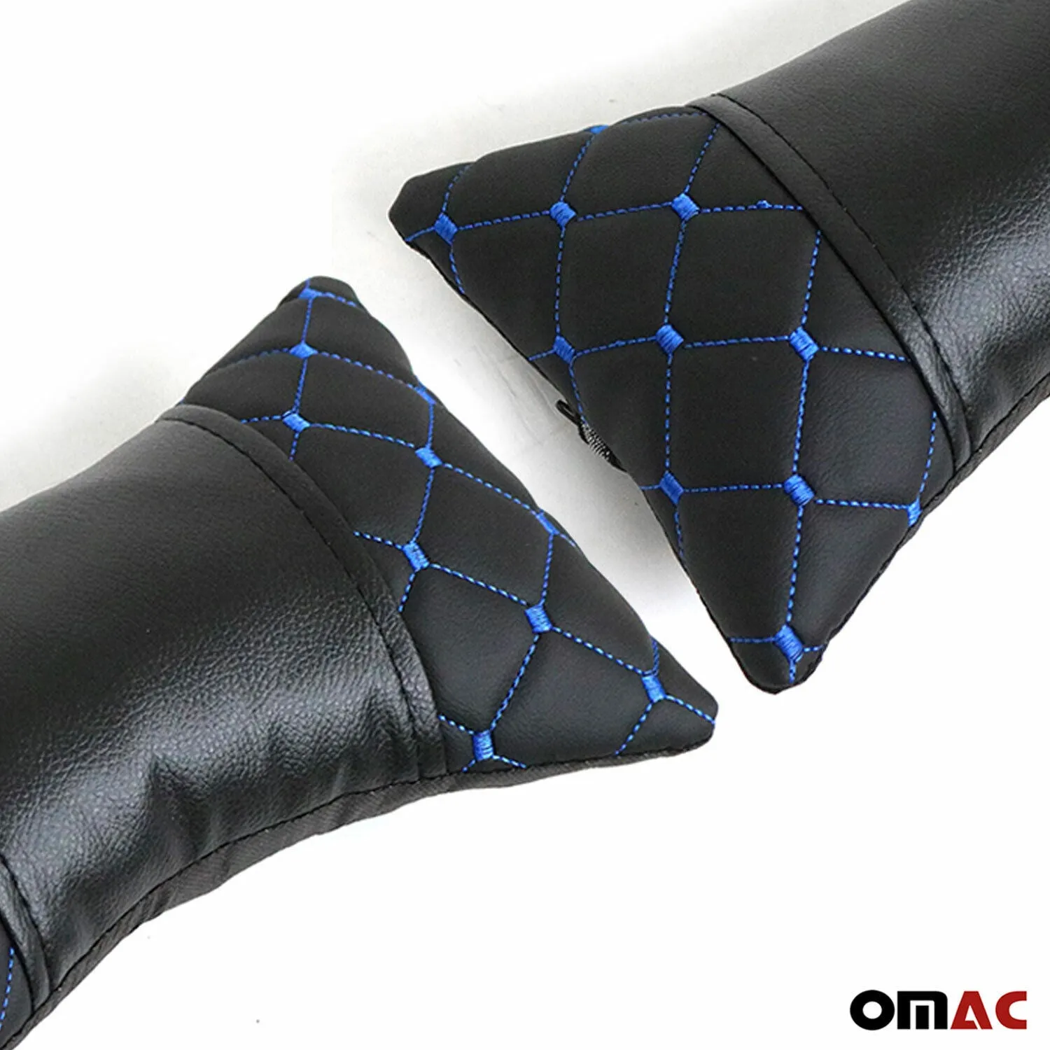 2x Car Seat Neck Pillow Head Shoulder Rest Pad Black with Blue PU Leather - Image 4