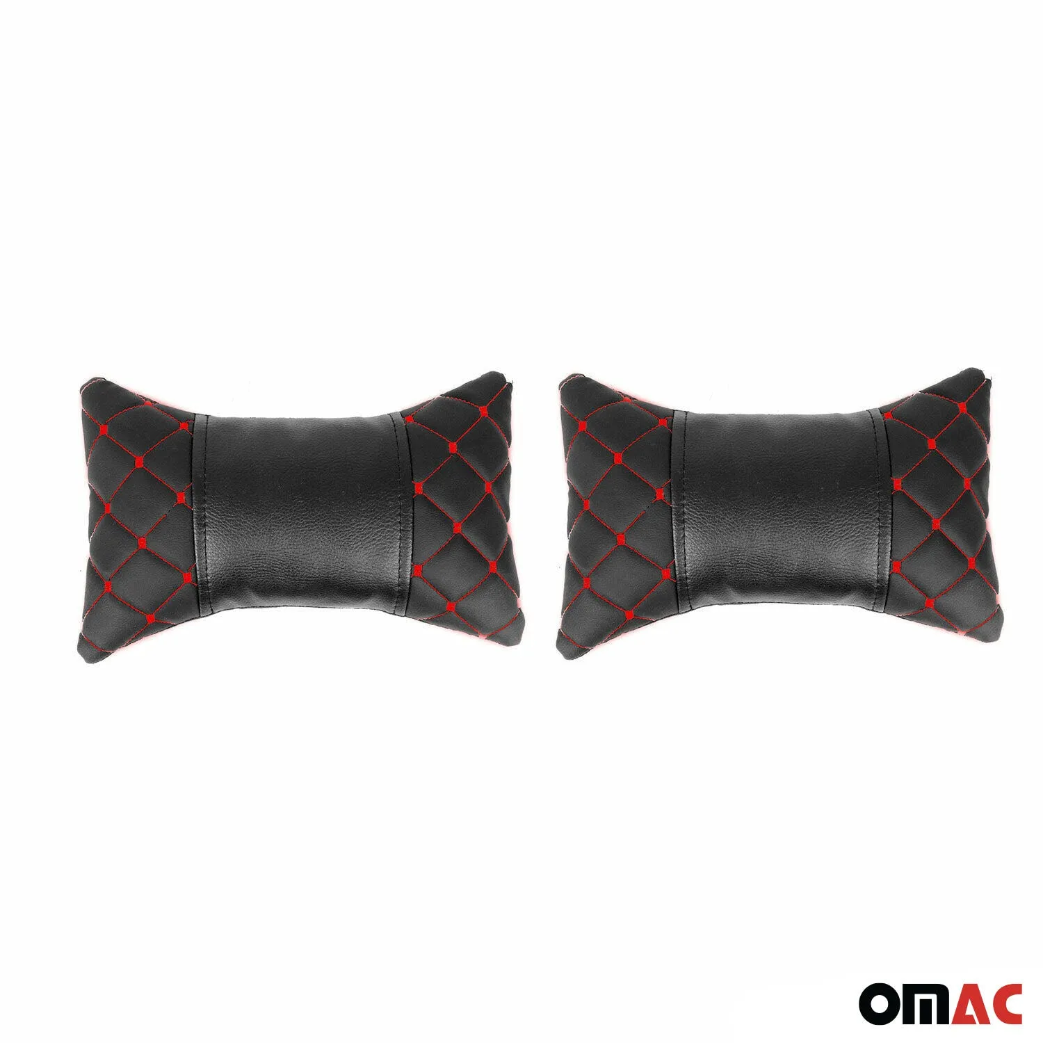 2x Car Seat Neck Pillow Head Shoulder Rest Pad Black with Red PU Leather - Image 5