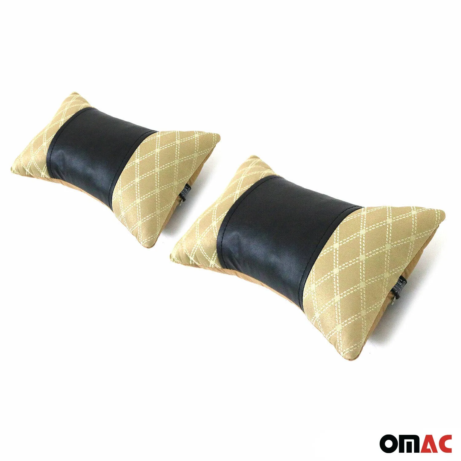 2x Car Seat Neck Pillow Head Shoulder Rest Pad Fabric and PU Leather Beige - Image 6