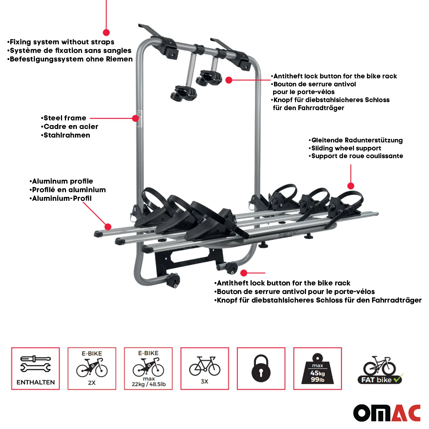 2013-2018 Toyota RAV4 3 Bike Rack Carrier Hitch Mount Black 1Pc - Image 3