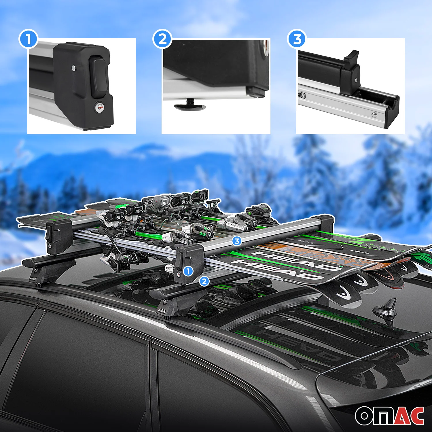 32.2" Ski Rack Snowboard Carriers Top Holder Roof Rack Lockable - Image 4